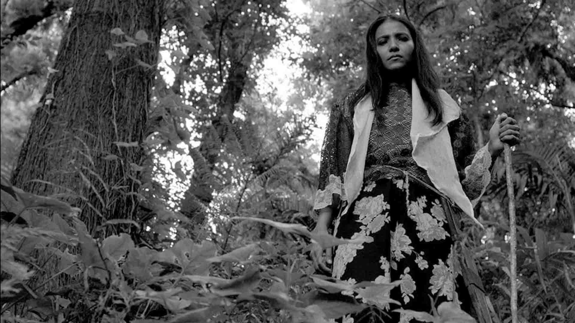 زنی در حال قدم زدن در جنگل در فیلم A Lullaby to the Sorrowful Mystery