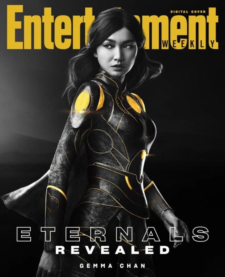 جما چان در نقش سرسی در تصویر روی جلد اختصاصی مجله Entertainment Weekly از فیلم Eternals