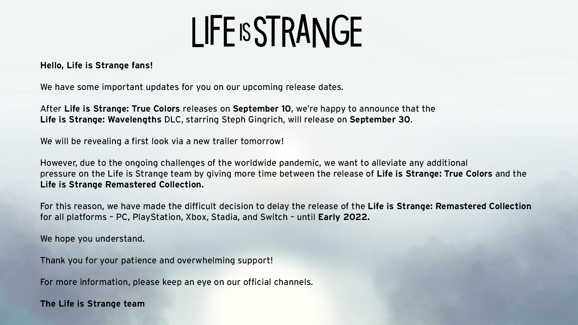 اوضیحات تاخیر بازیLife is Strange: Remastered Collection