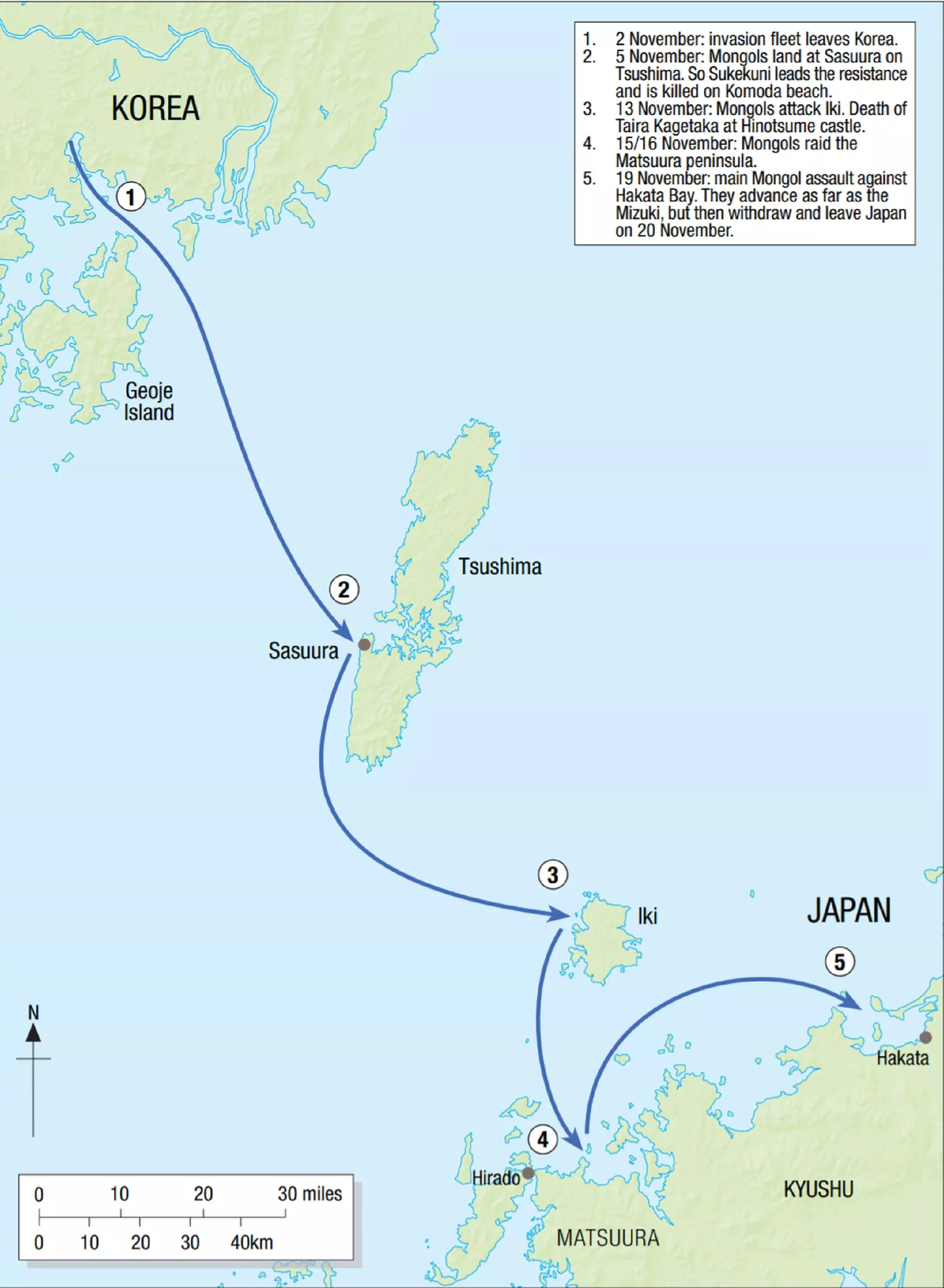 ترتیب زمانی حمله مغولستان به مناطق ژاپن