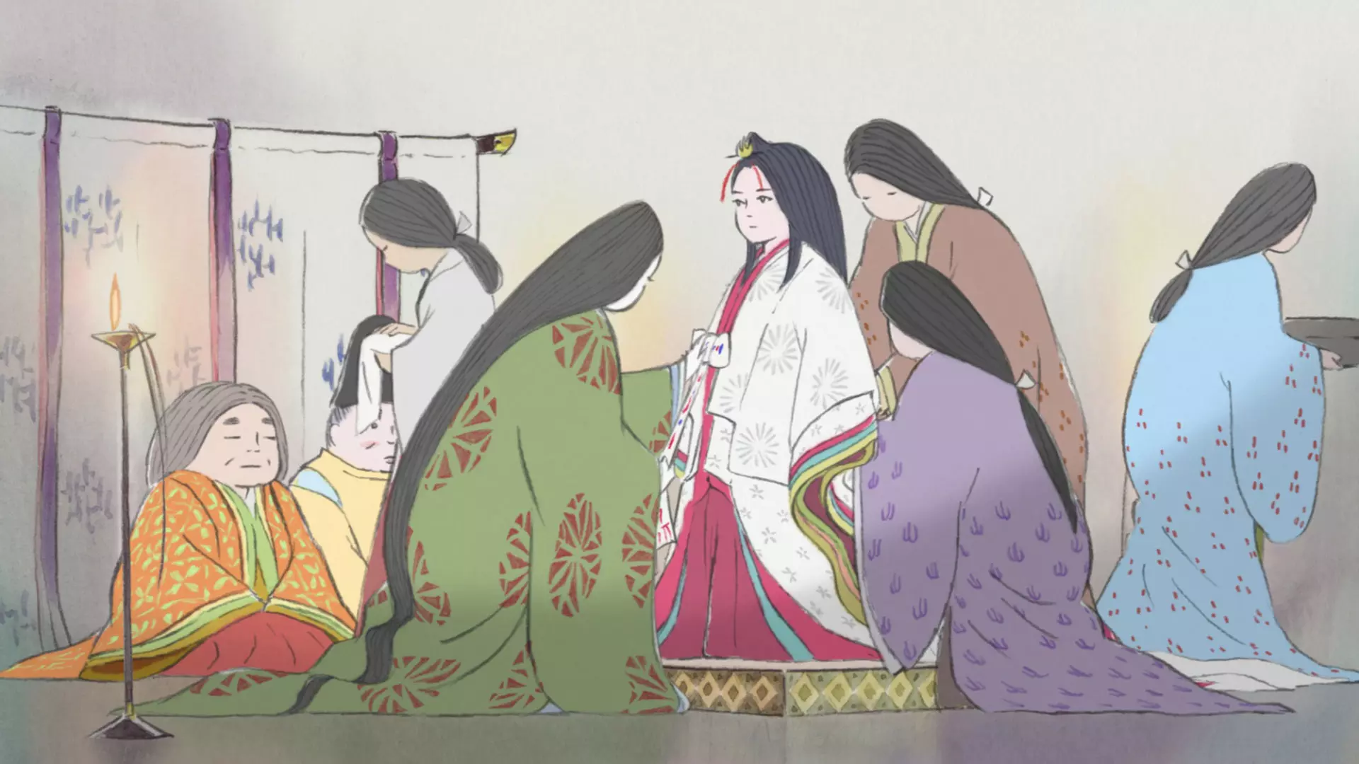 چند بانو کنار یکدیگر در انیمه The Tale of The Princess Kaguya ایسائو تاکاهاتا از جیبلی