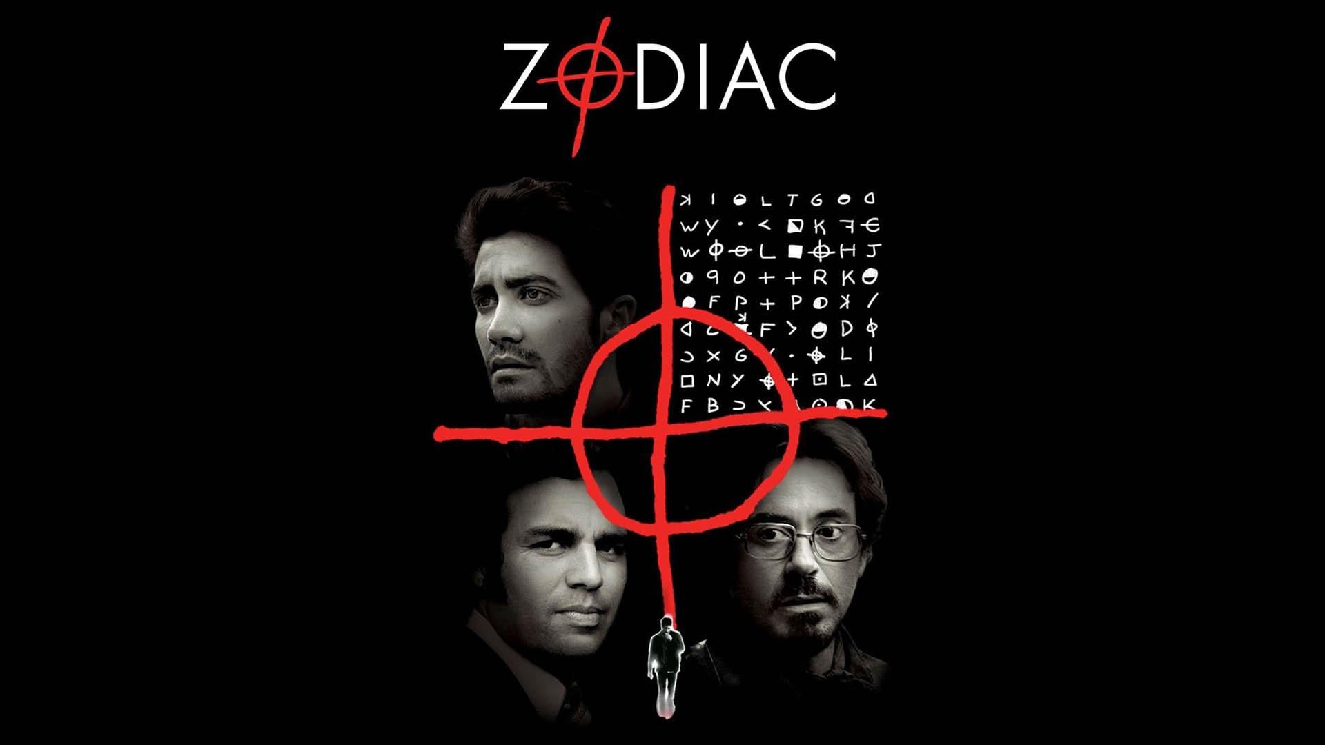 پوستر فیلم Zodiac با تصویری از پازل زودیاک و شخصیت‌های اصلی فیلم