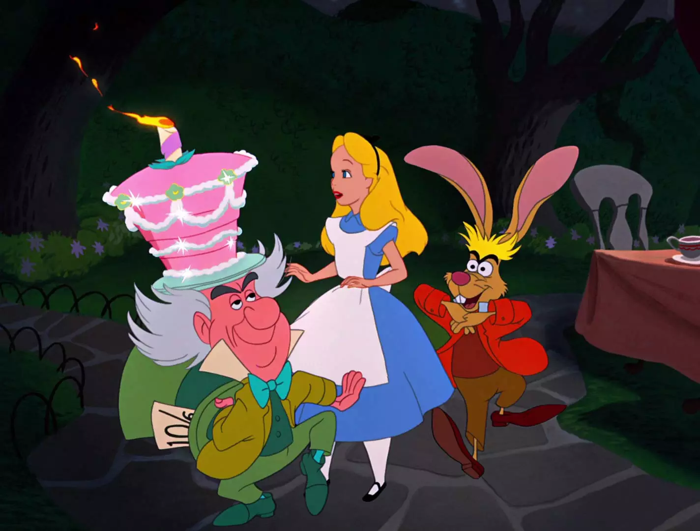 آلیس و خرگوش دیوانه و کلاه دار در انیمیشن آلیس در سرزمین عجایب