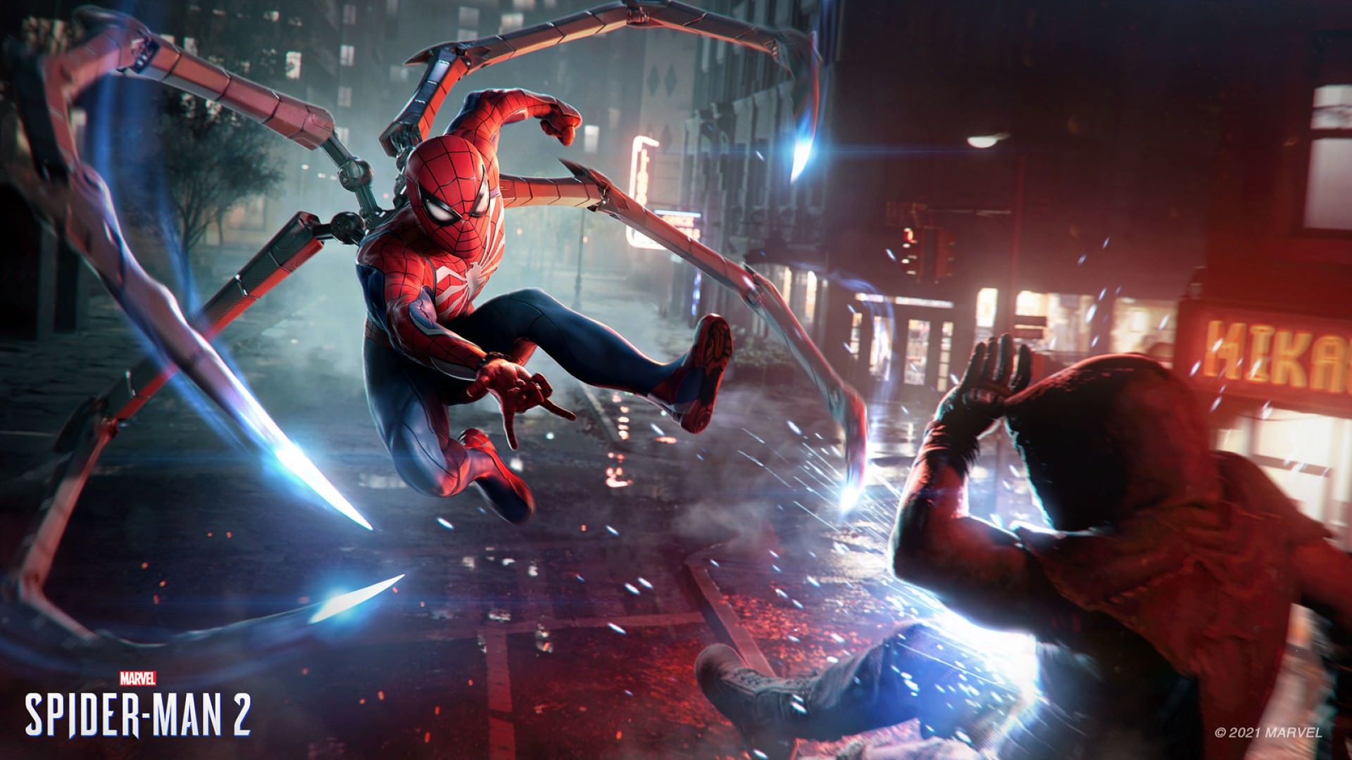 پیتر پارکر با ابزار عنکبوتی در حال مبارزه در Marvel's Spider-Man 2