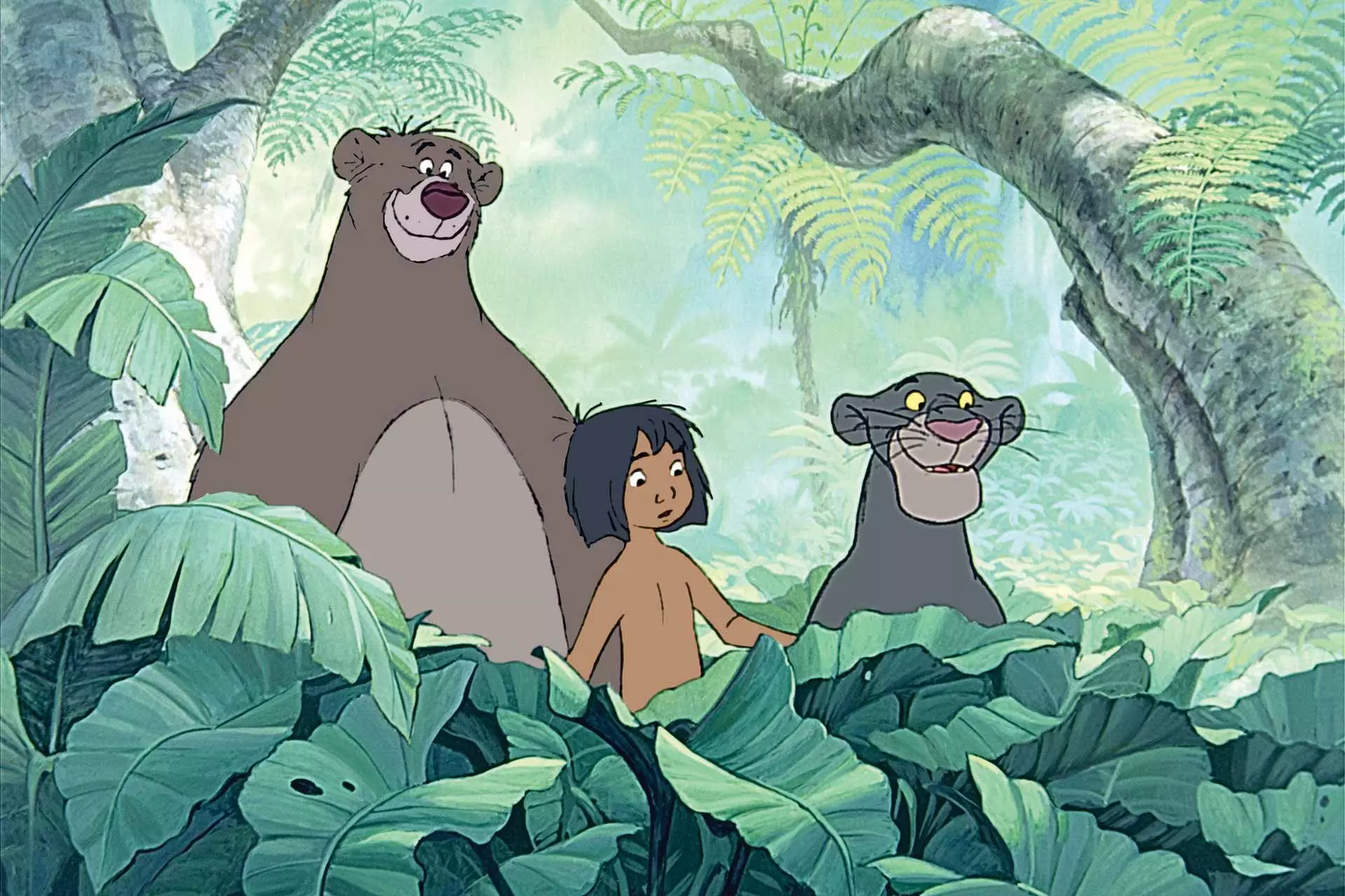 موگلی، بالو و باگیرا در انیمیشن کتاب جنگل ساخته دیزنی