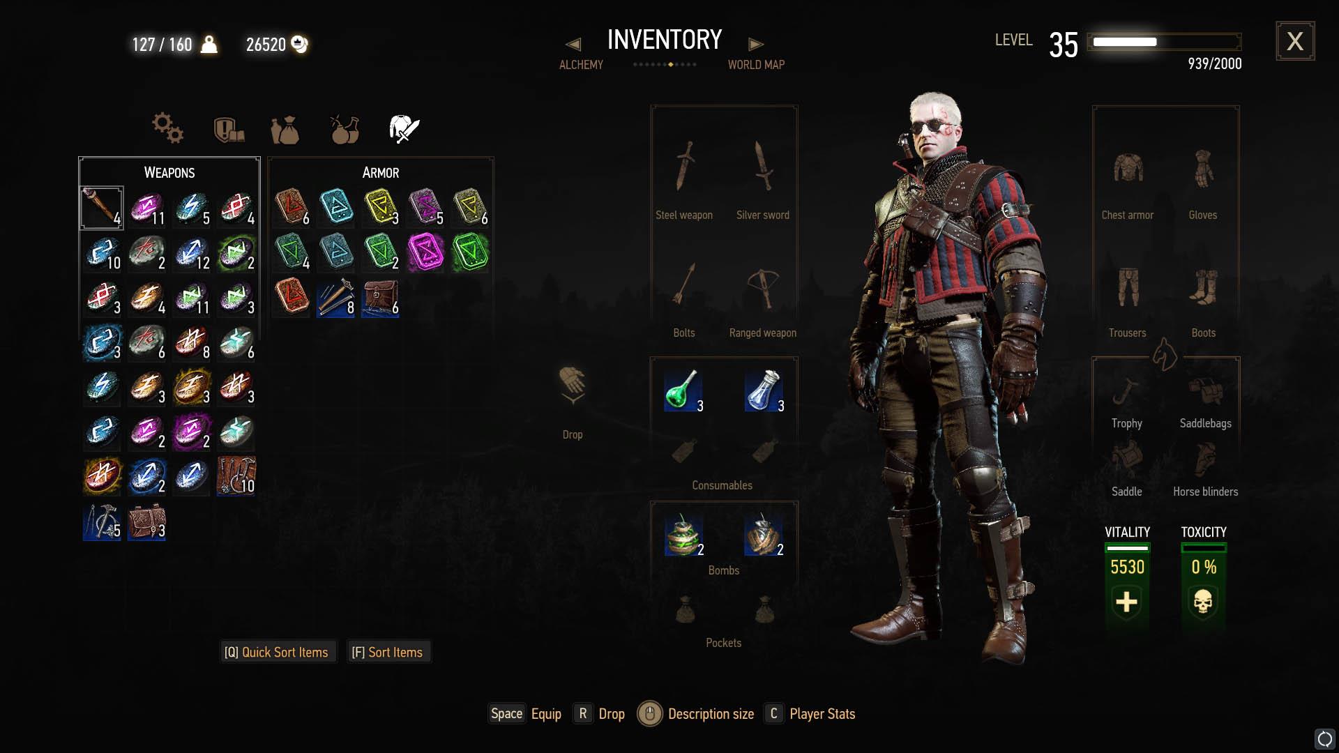 منوی Inventory بازی The Witcher 3