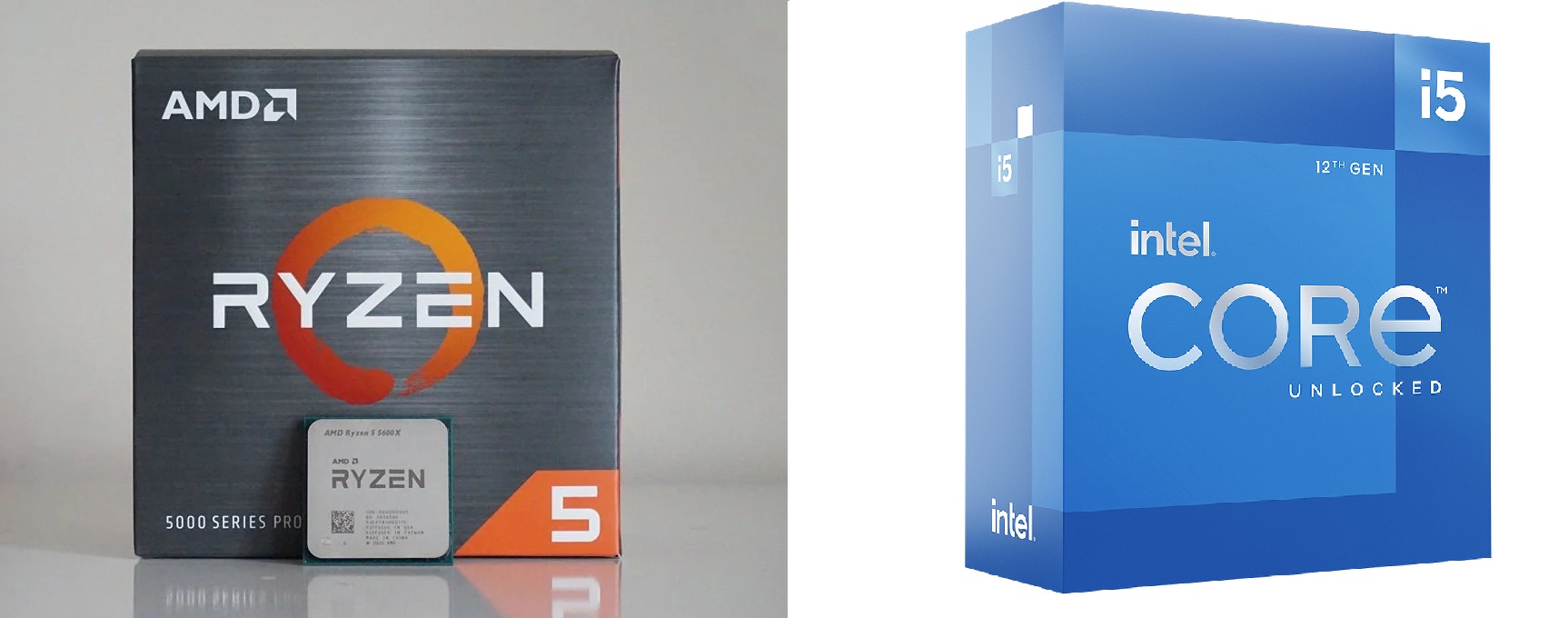 جعبه و پردازنده ‌های اینتل Core i5 12600 و ای ام دی Ryzen 5 5600X
