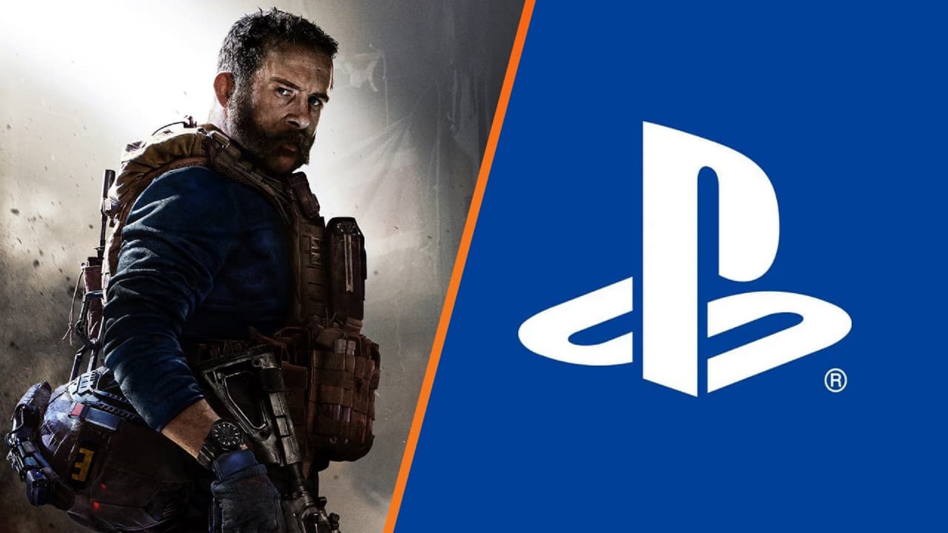 تصویر کاپیتان پرایس از سری بازی Call of Duty شرکت اکتیویژن کنار لوگوی پلی استیشن سونی