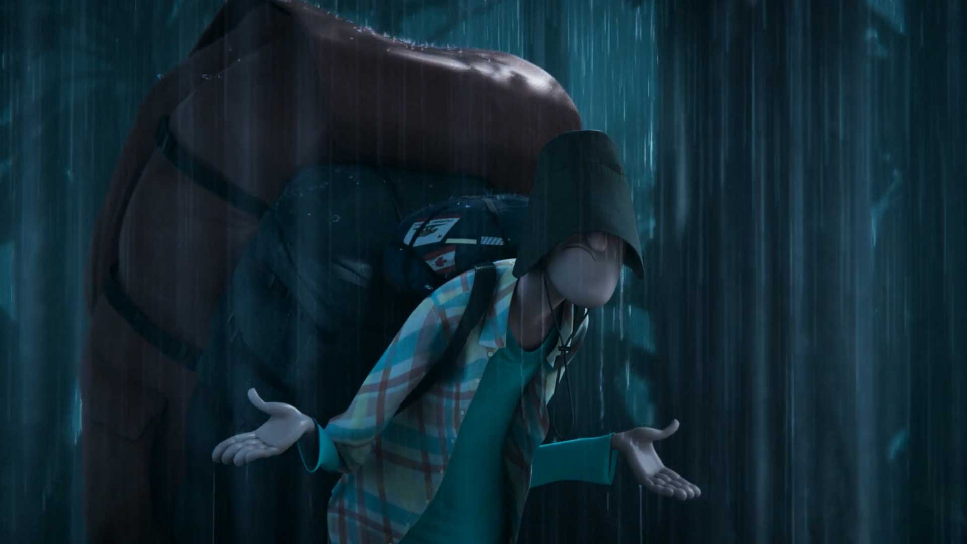 نسخه‌ی انسانی شخصیت دراکولا در انیمیشن هتل ترانسیلوانیا ۴ وسط جنگل زیر باران