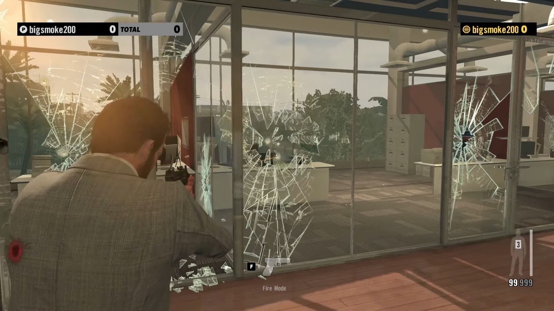 مکس پین در حال شلیک به شیشه در بازی Max Payne 3