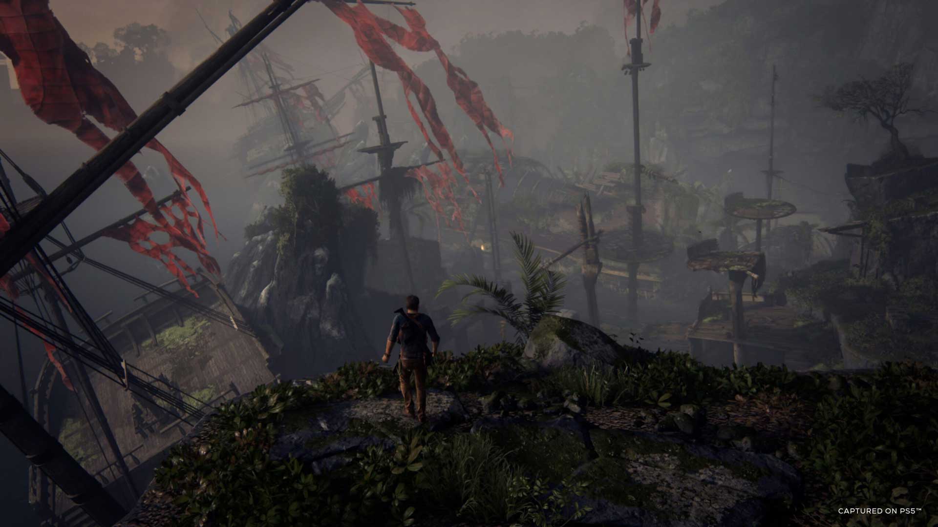 دکل کشتی و نیتن دریک در بازی Uncharted: Legacy of Thieves Collection پلی استیشن 5، اثر استودیو ناتی داگ بخش سرگرمی‌های تعاملی شرکت سونی