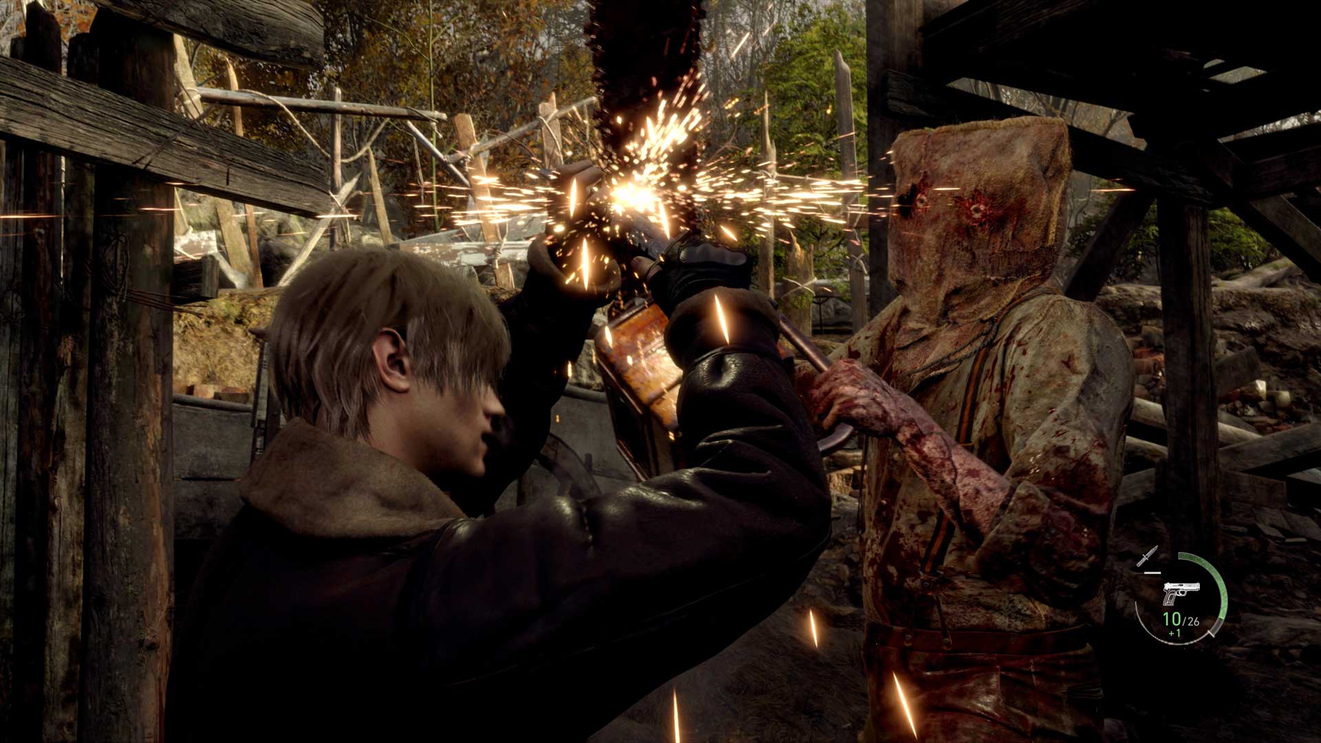 مقاومت لیان با چاقو در برابر اره برقی دکتر سالوادور در بازی Resident Evil 4 Remake شرکت Capcom (ریمیک رزیدنت ایول ۴ کپکام)