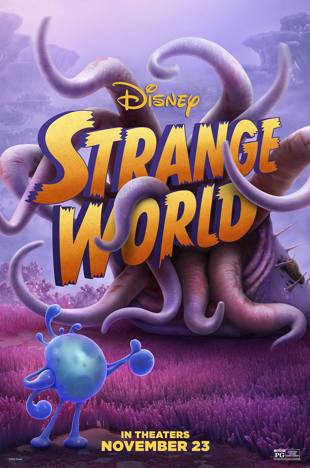 موجود بامزه آبی رنگ در پوستر جدید انیمیشن Strange World