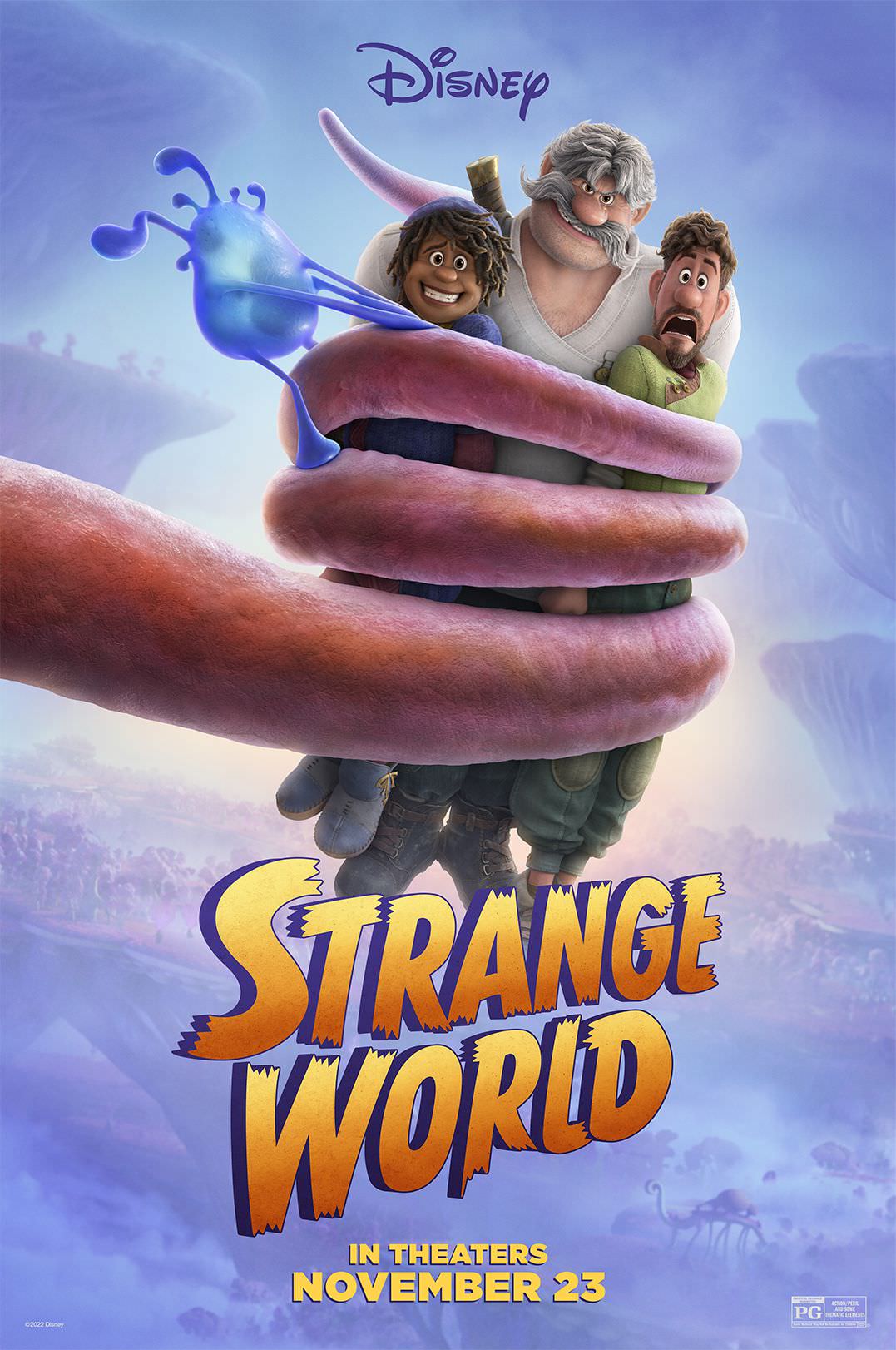 گرفتار شدن خانواده کلاید در بازو یک موجود خطرناک در پوستر جدید انیمیشن Strange World