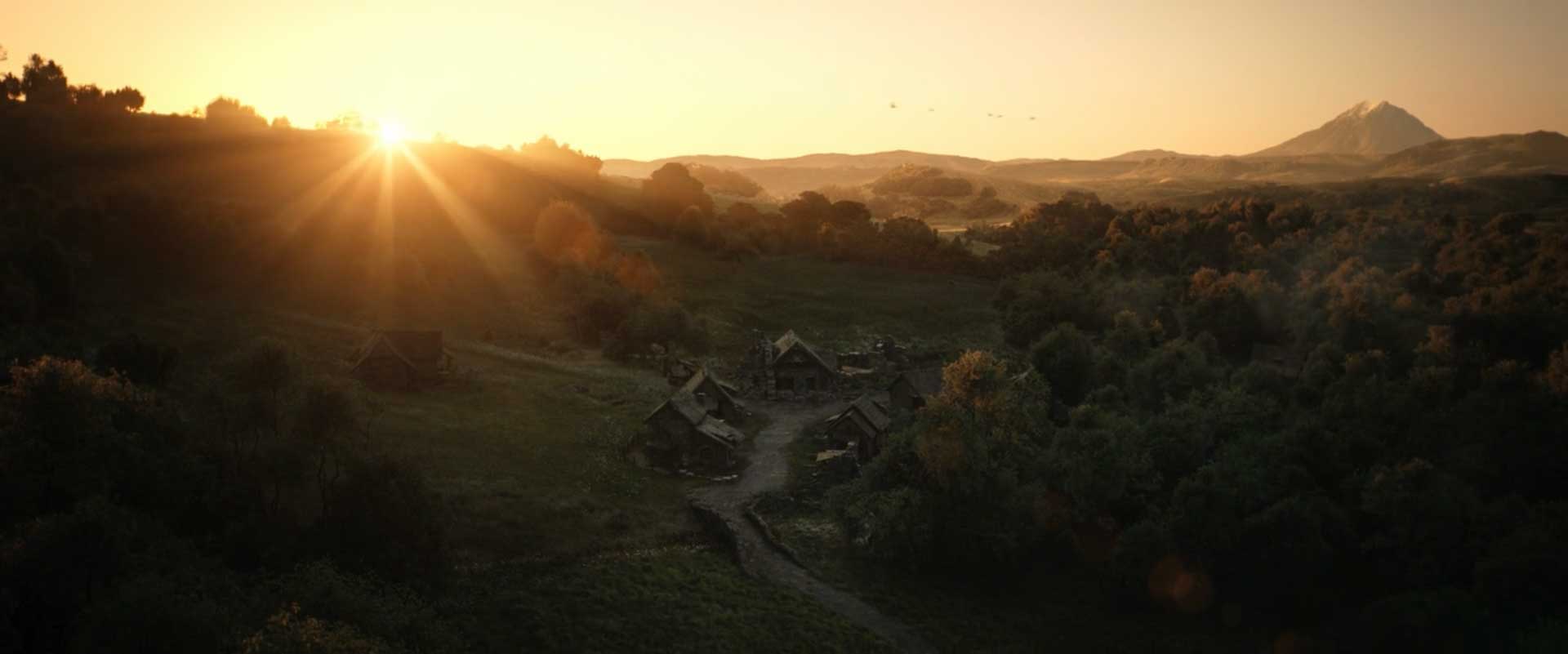 روشنایی روستا با آفتاب در قسمت ۶ فصل ۱ سریال ارباب حلقه ها: حلقه های قدرت