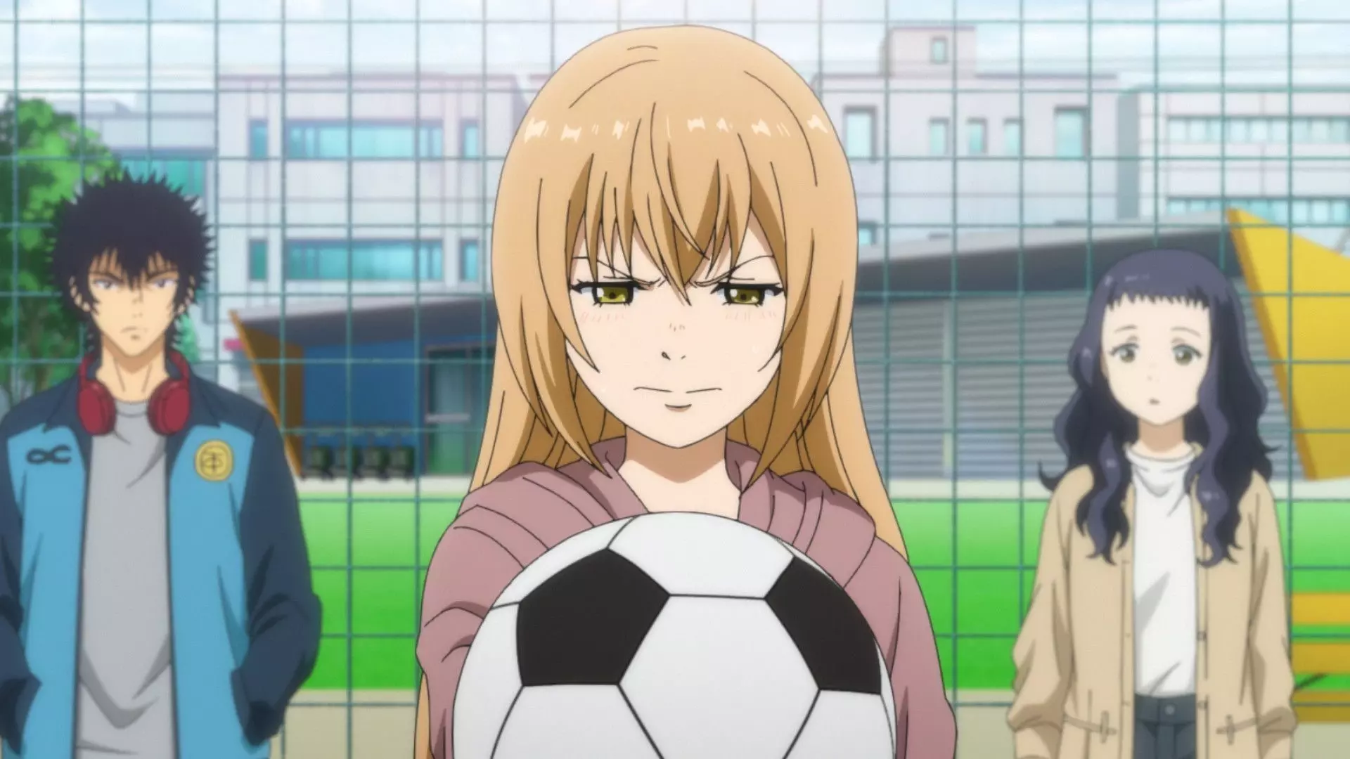 Hana delivering the ball out in the Aoashi anime