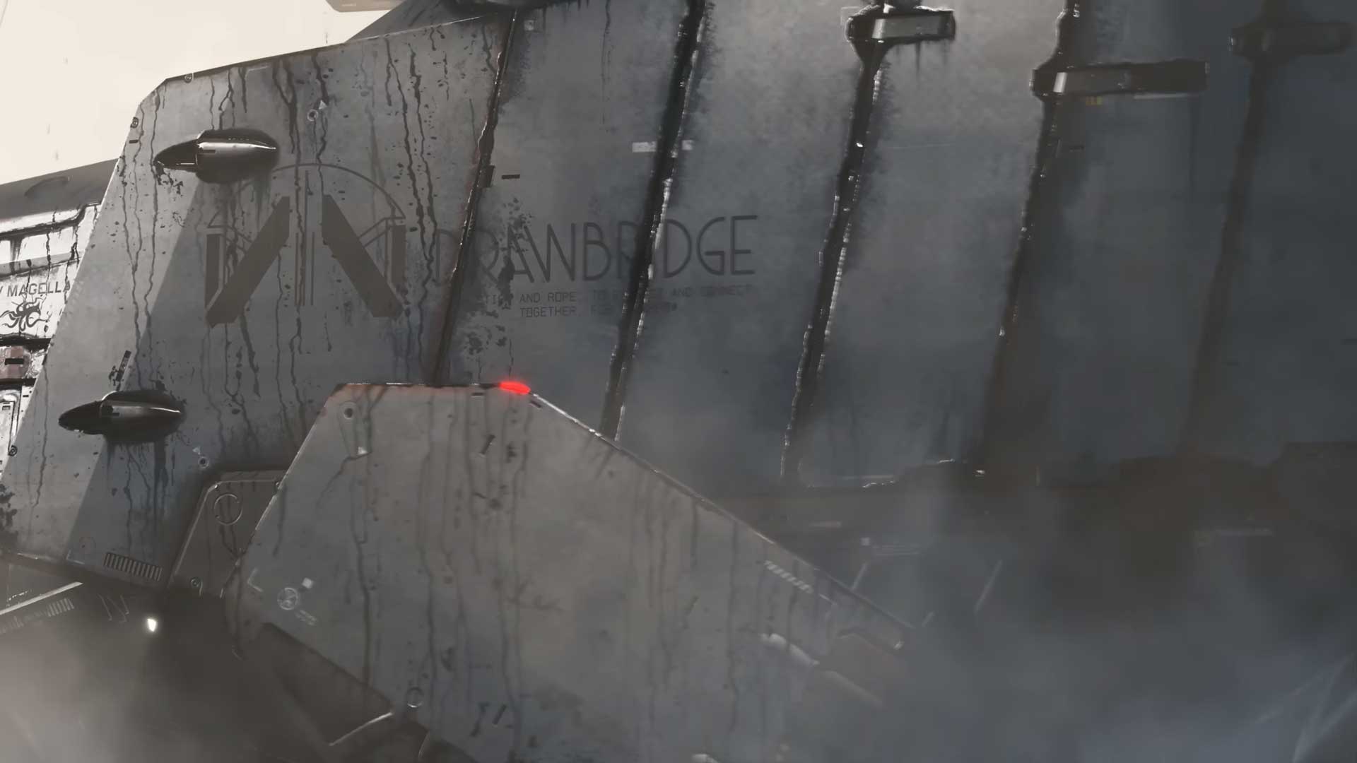 لوگو سازمان DrawBridge روی بدنه وسیله عجیب و غریب فرجایل در بازی دث استرندینگ ۲ کنسول پلی استیشن 5 سونی