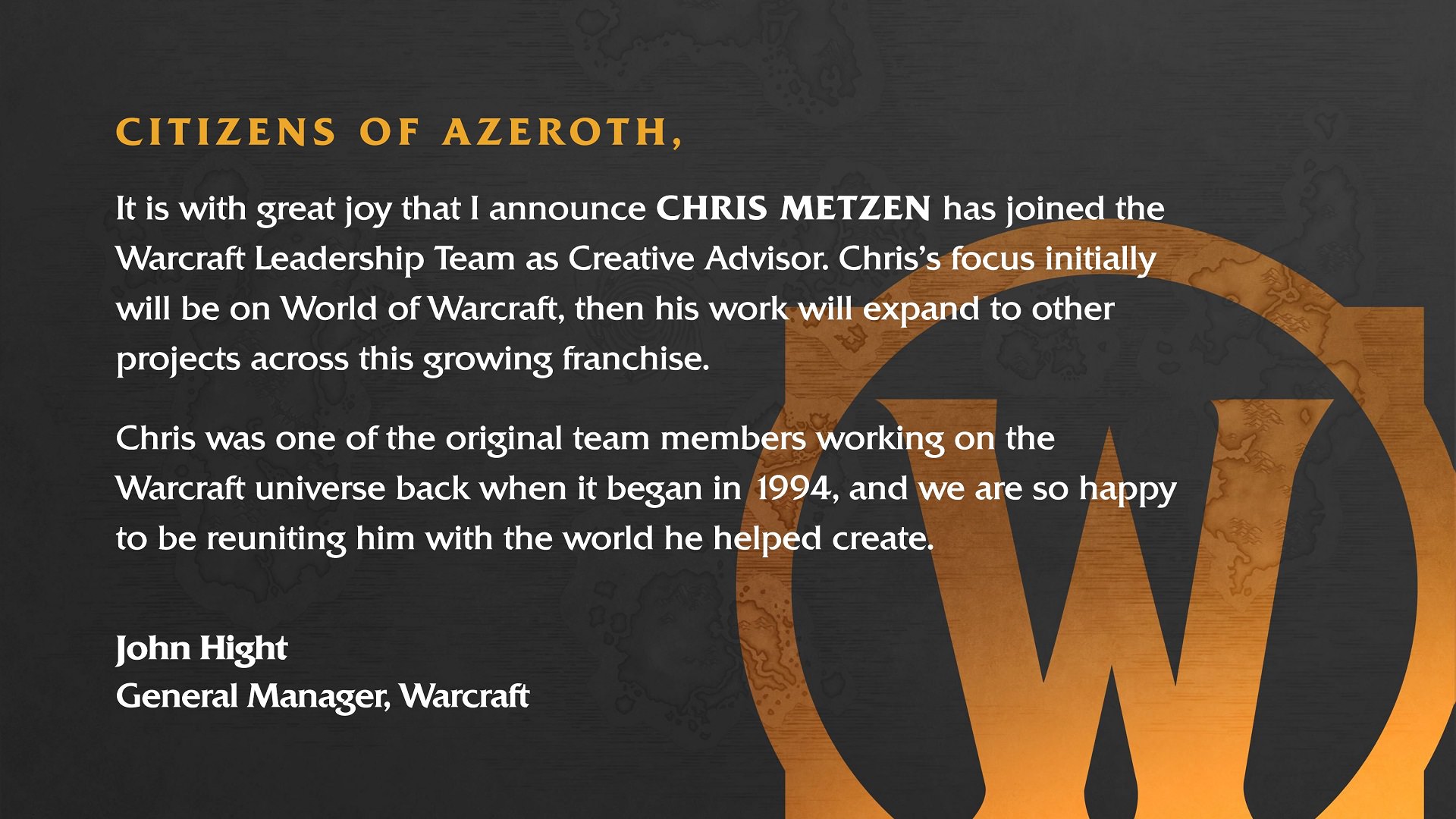 بازگشت کریس متزن کارگردان خلاق سابق World of Warcraft به بلیزارد