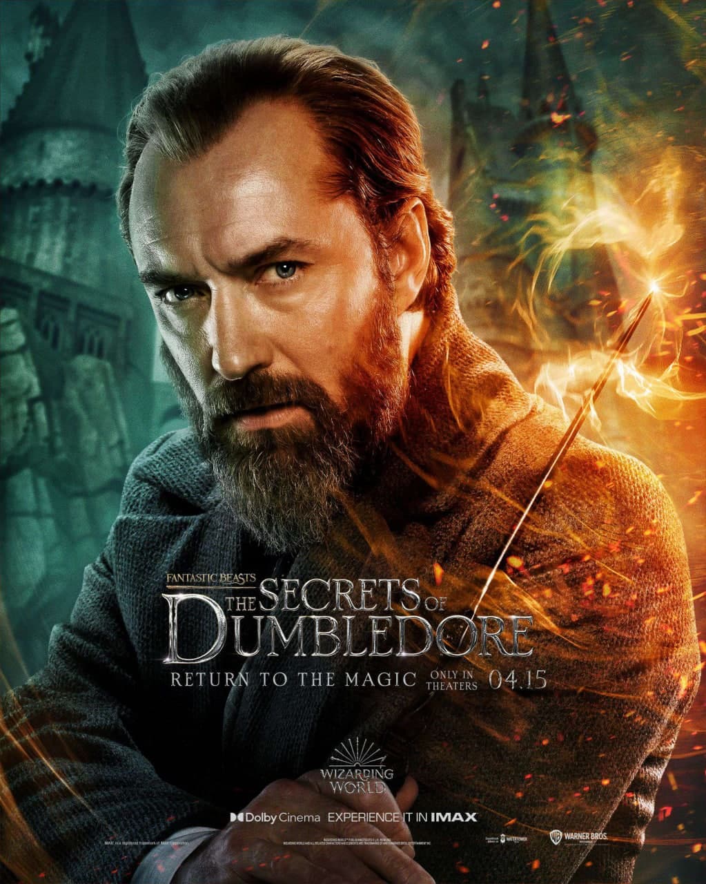 جود لاو در نقش دامبلدور در پوستر شخصیت فیلم Fantastic Beasts: The Secrets of Dumbledore