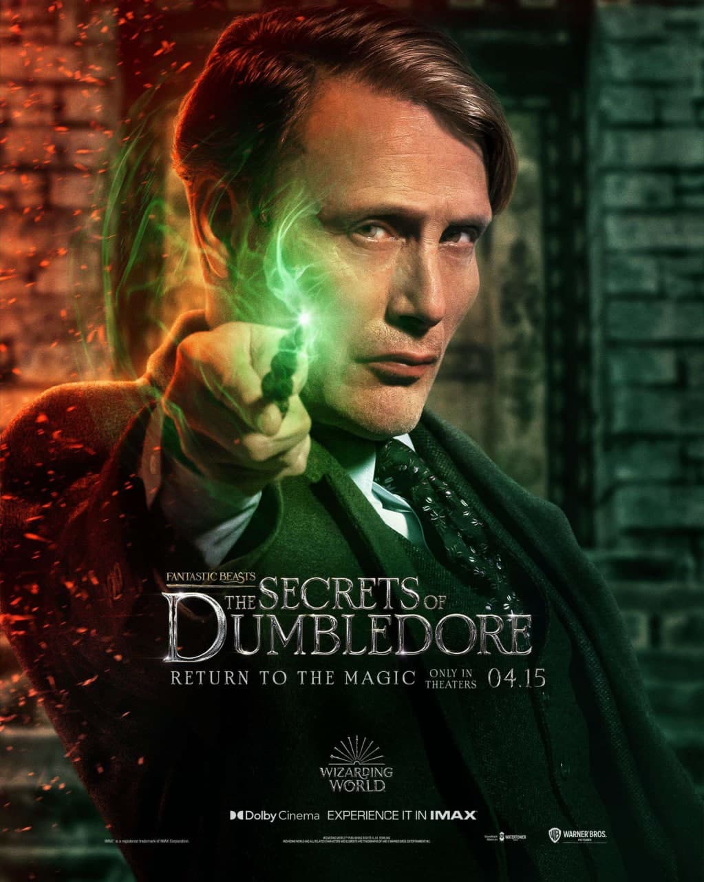 مدس میکلسن در نقش گریندل والد در پوستر شخصیت فیلم Fantastic Beasts: The Secrets of Dumbledore