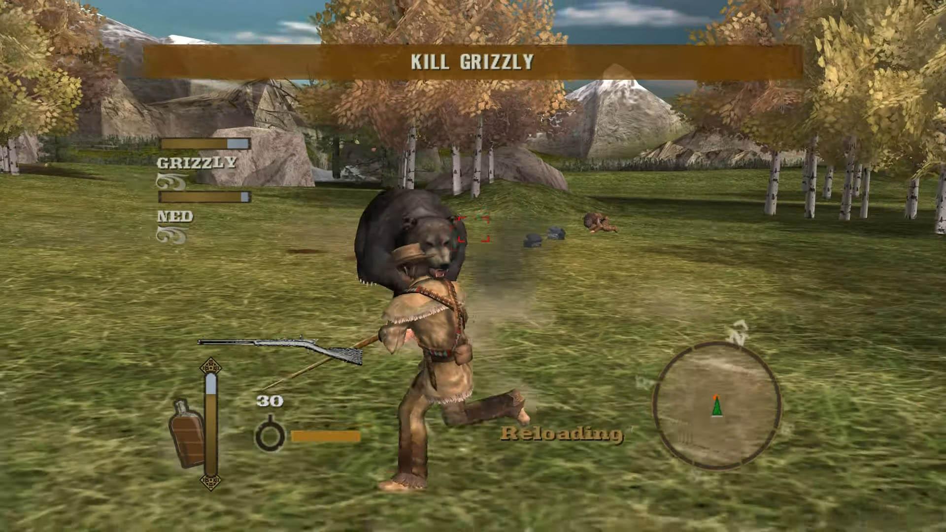 شخصیت اصلی بازی Gun در حال مبارزه با خرس