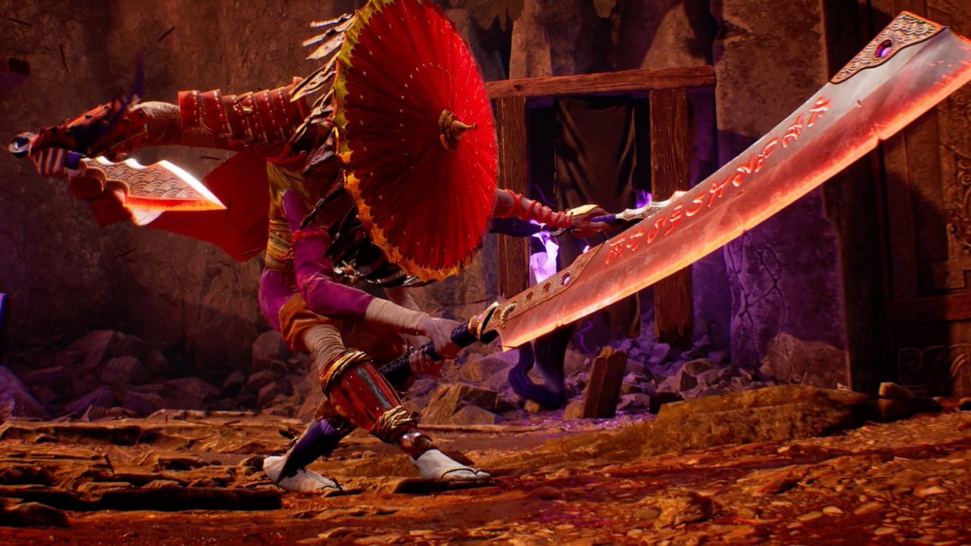 عکس یک شمشیرزن با کلاهی قرمز و یک سلاح عظیم الجثه در Shadow Warrior 3