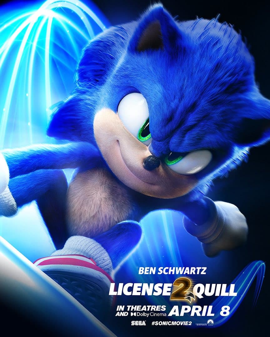 سونیک در پوستر شخصیت فیلم Sonic the Hedgehog 2 