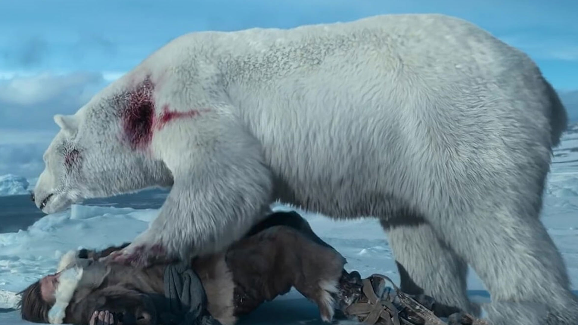 میکلسن در رویایویی با خرس قطبی در فیلم در برابر یخ