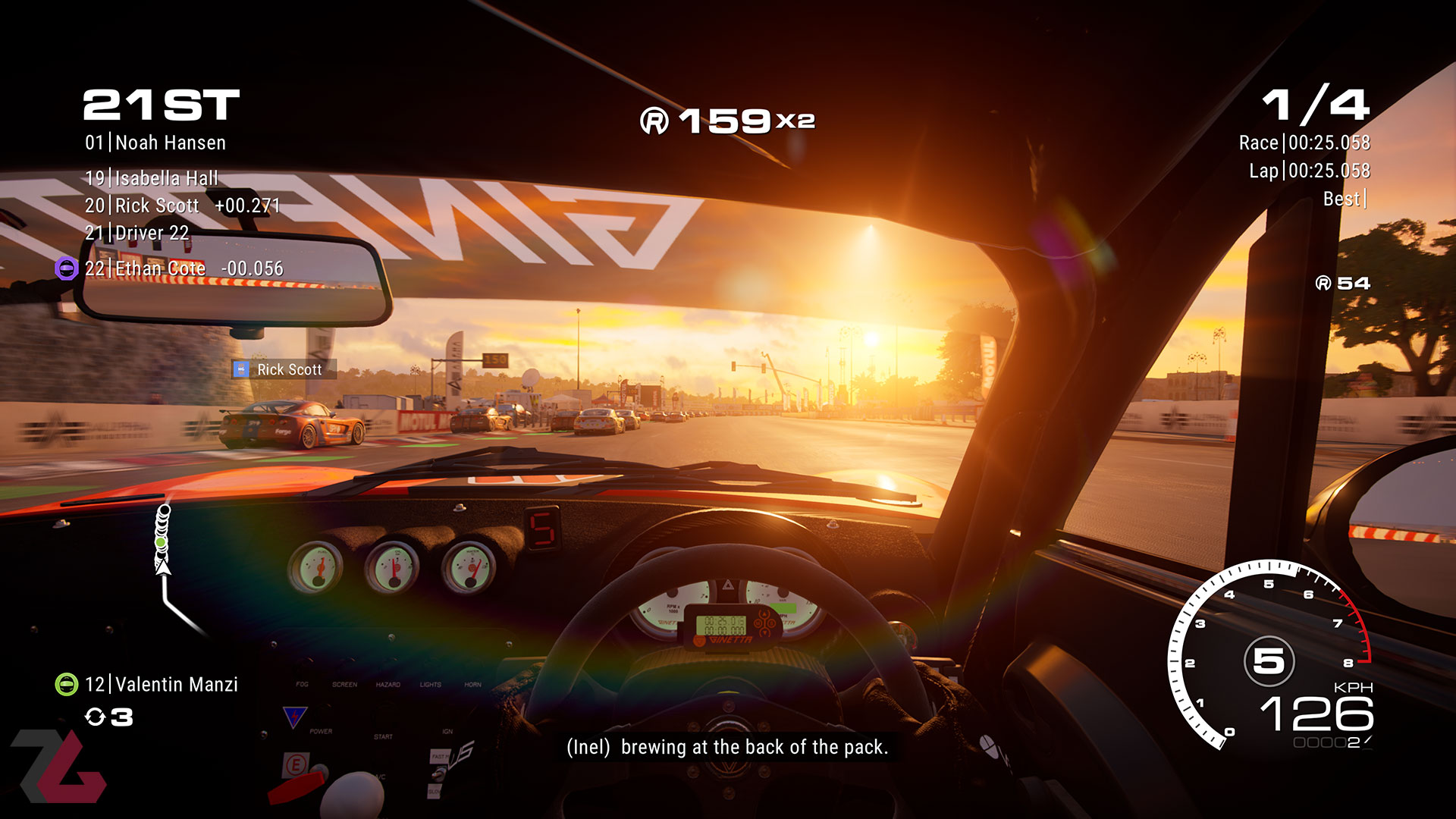 نمای داخل ماشین با طلوع خورشید در Grid Legends