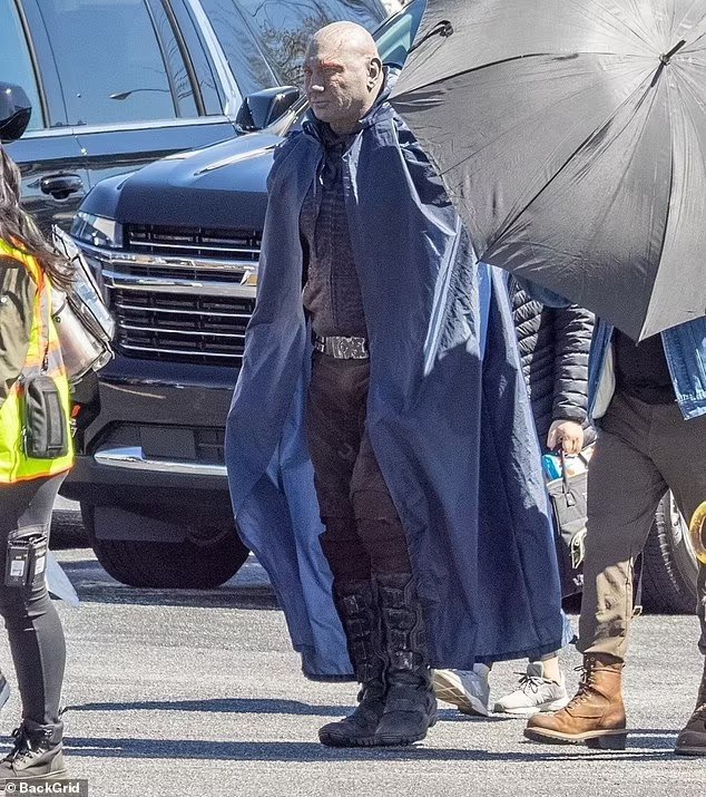 دیو باتیستا در نقش درکس ویرانگر در پشت صحنه فیلم Guardians of the Galaxy Vol. 3