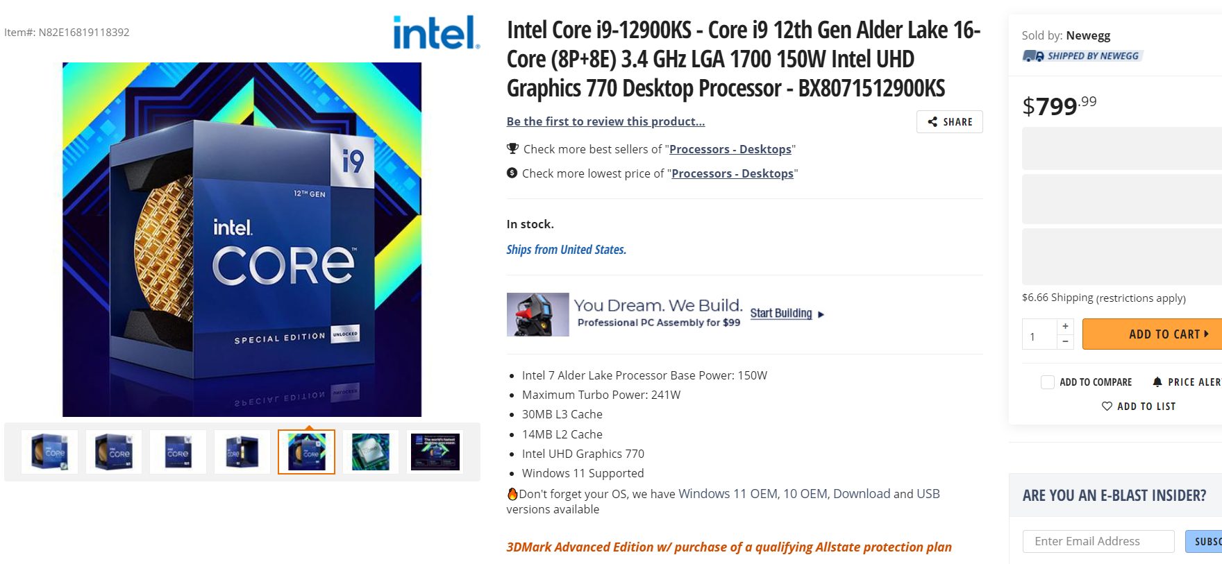 فروشگاه Newegg قیمت ۷۹۹ دلاری پردازنده intel-core-i9-12900ks