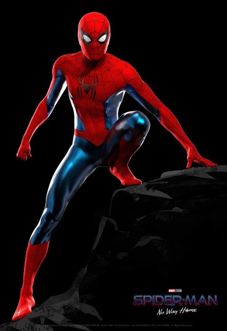 نمای کلی از کانسپت آرت لباس آبی و قرمز مرد عنکبوتی در فیلم Spider-Man: No Way Home