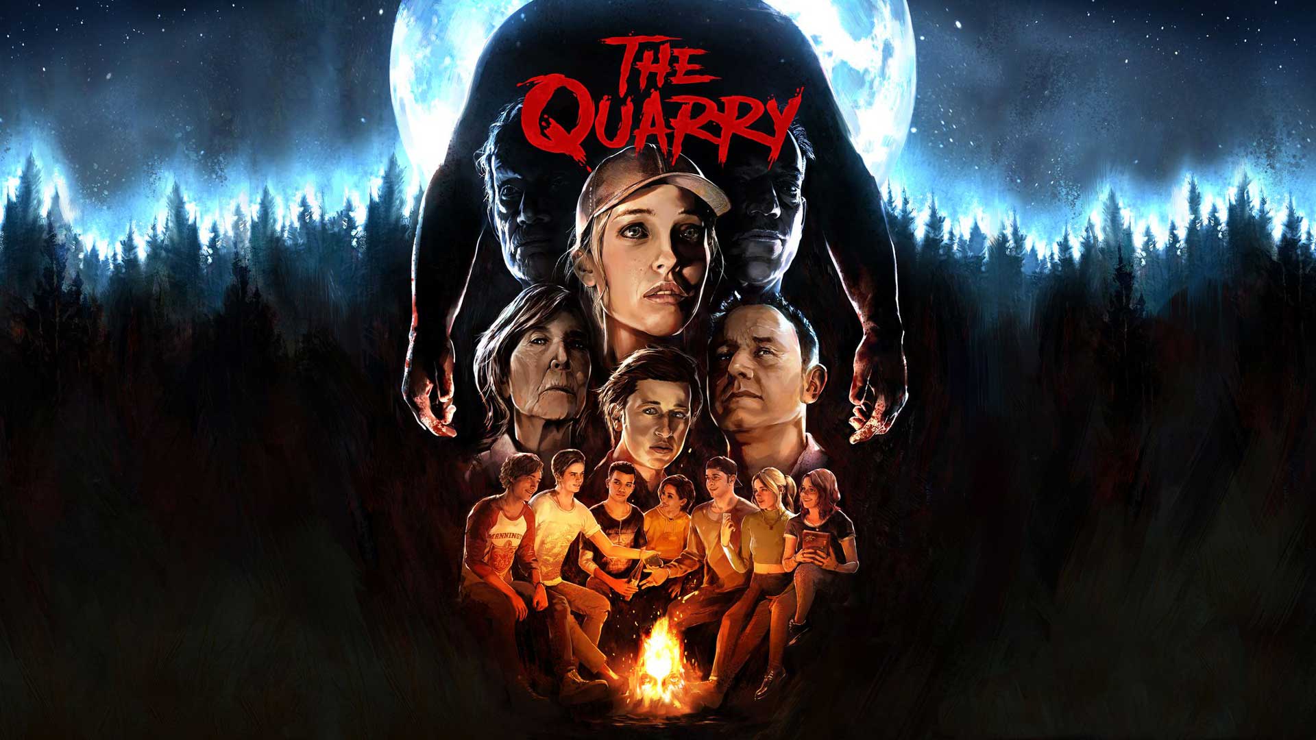 پوستر رسمی بازی The Quarry با لوگو قرمز این اثر ترسناک استودیو بریتانیایی سوپرمسیو گیمز و شرکت 2K Games