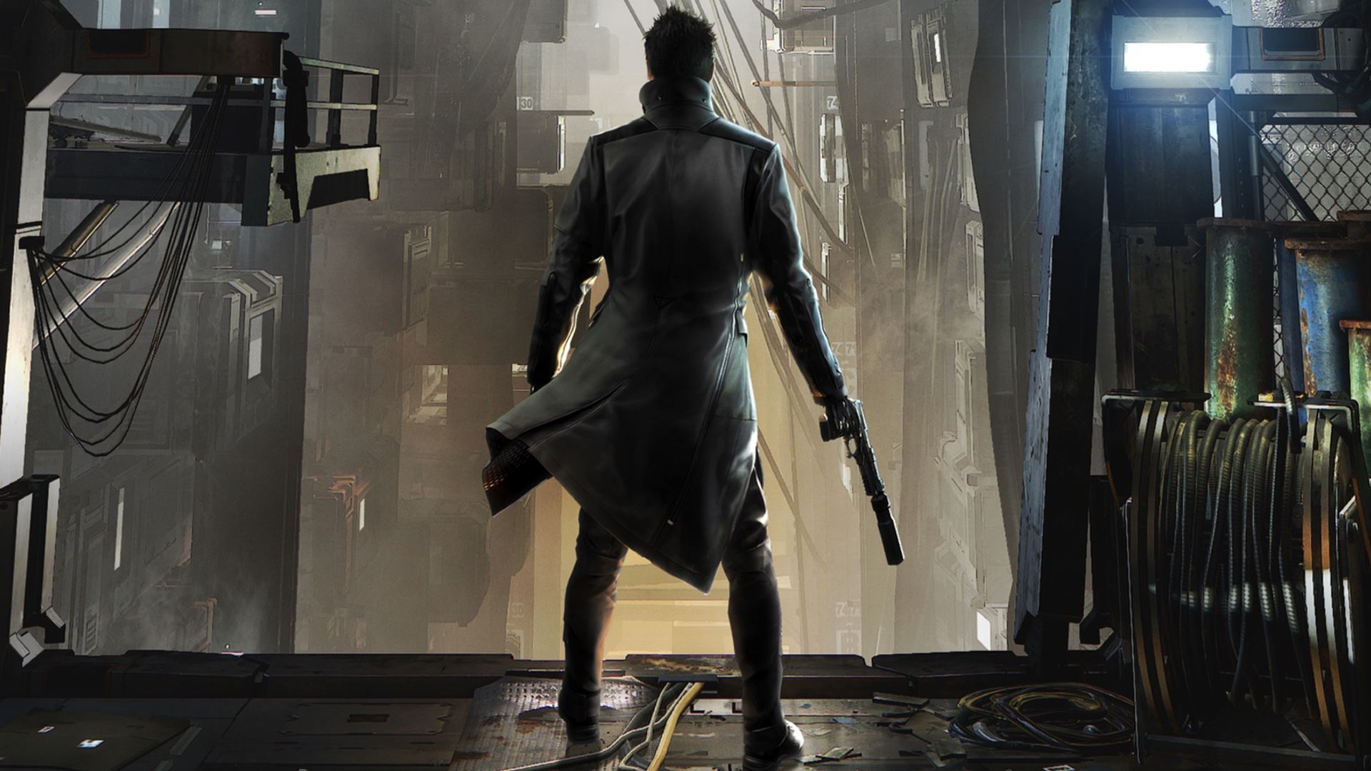 َخصیت اصلی سری Deus Ex با اسلحه در دست