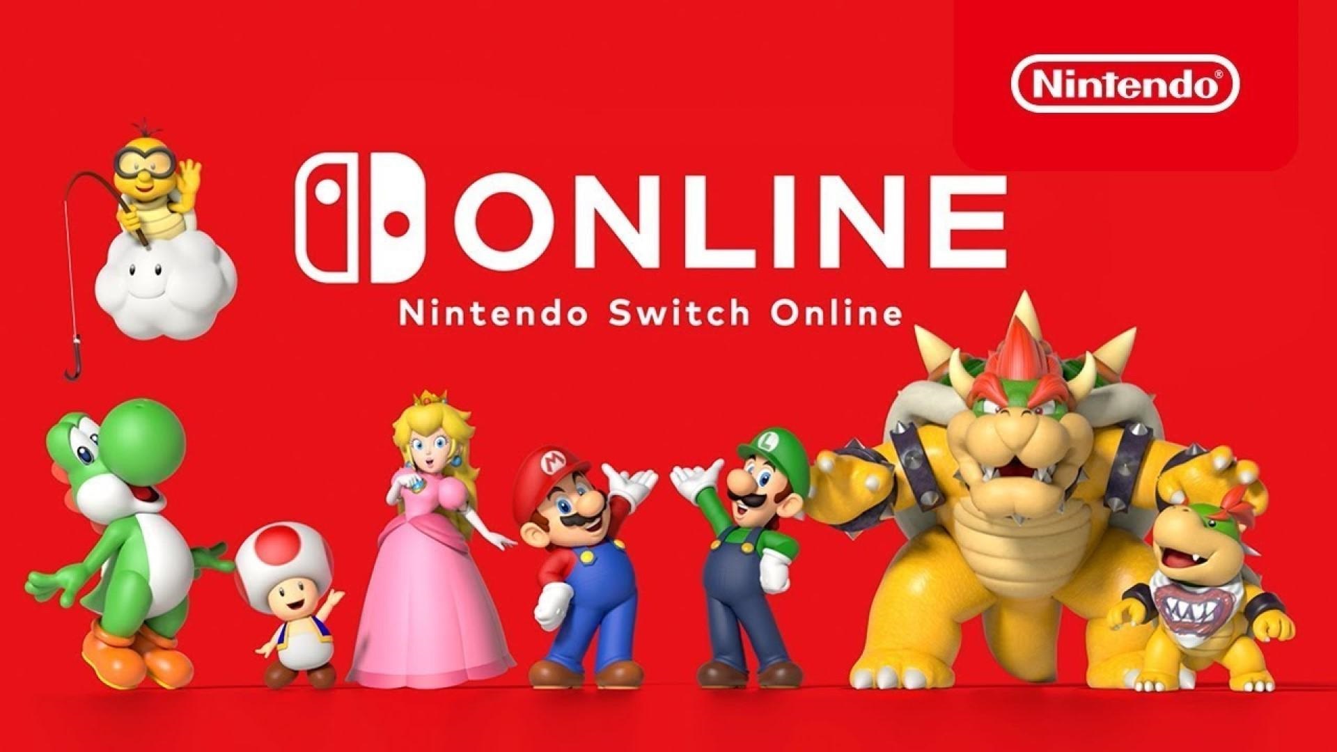 شخصیت‌های نینتندو در کنار لوگوی Nintendo Switch Online