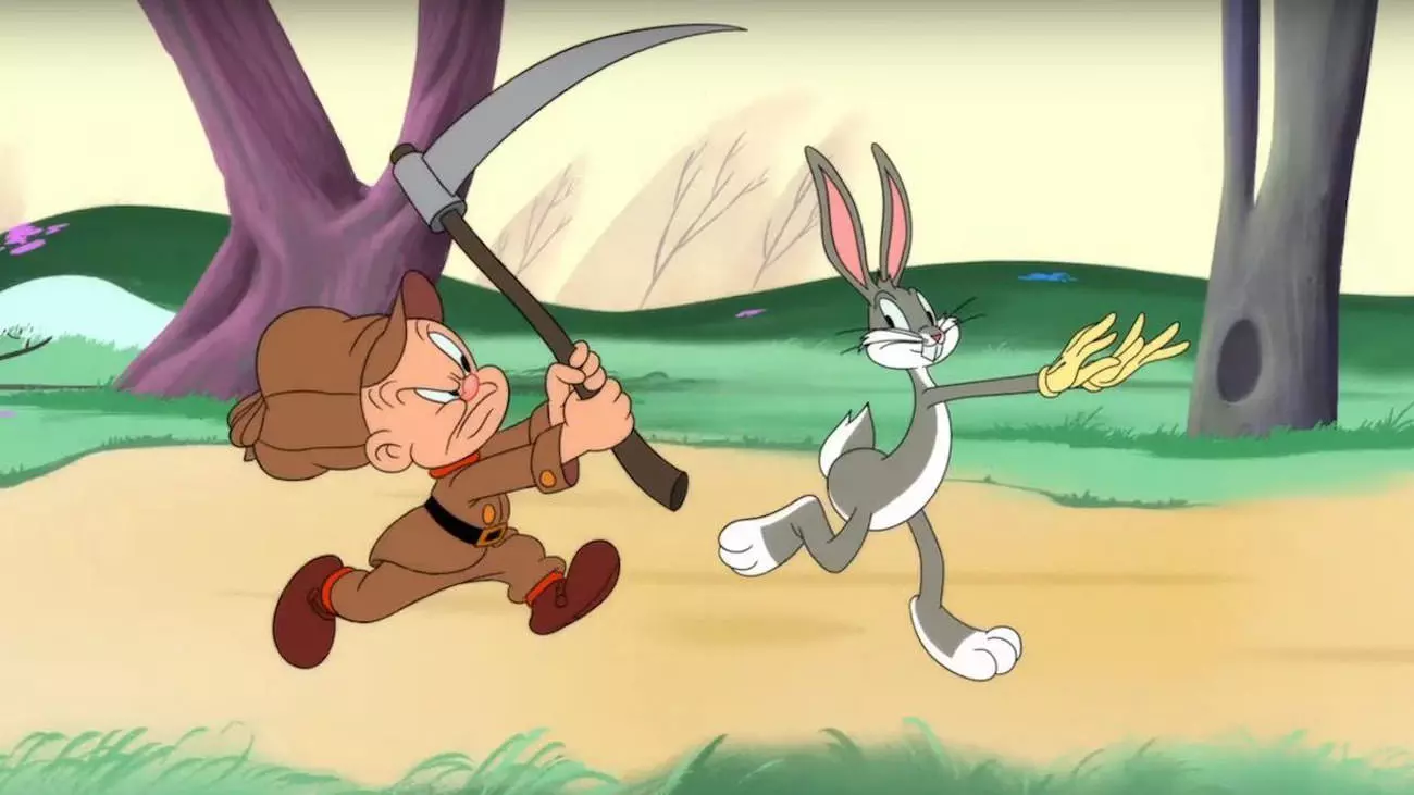 باگز بانی خرگوش در حال فرار از دست شکارچی در انیمیشن نمایش باگز بانی
