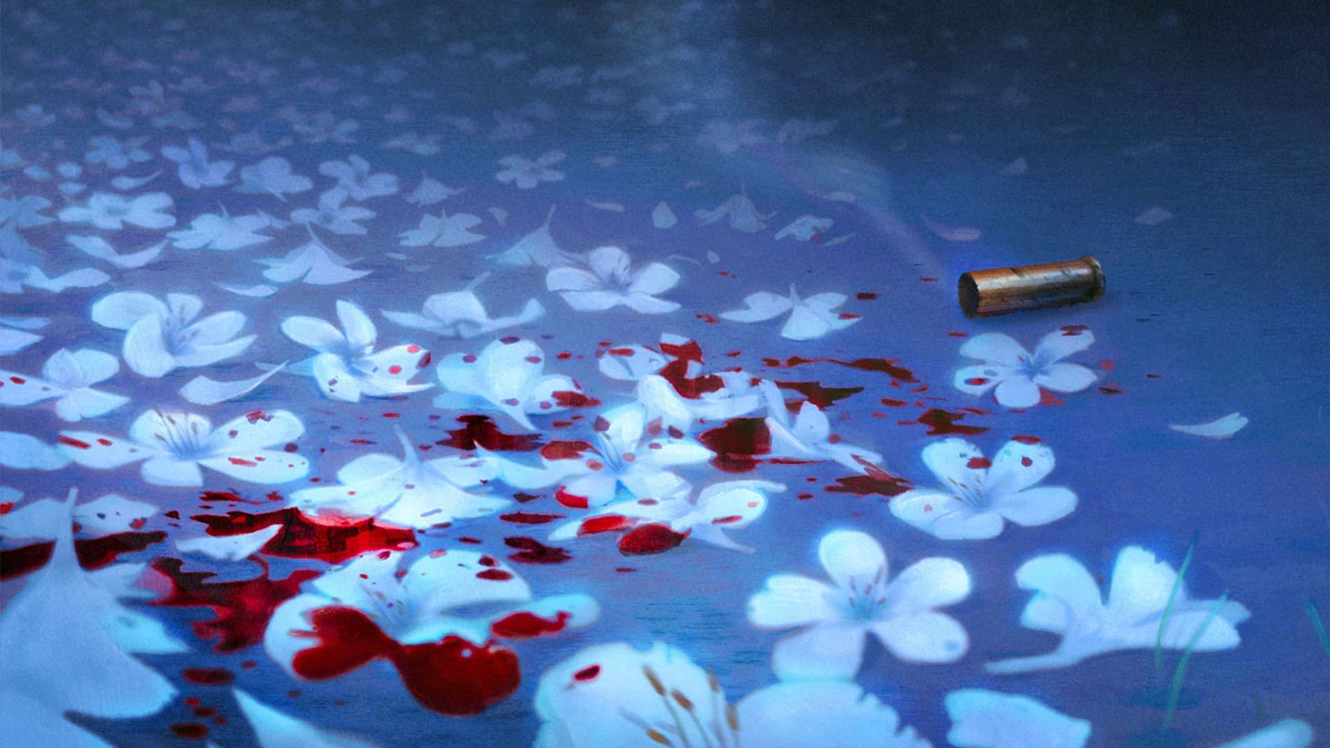 گلوله و خون روی گل های سفید رنگ در انیمیشن The Night Gardener