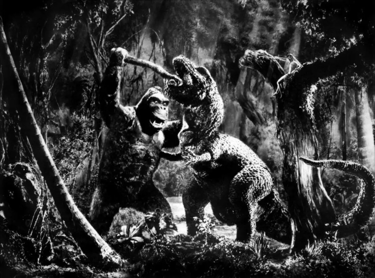 جنگ کینگ گونگ و دایناسور در فیلم قدیمی و سیاه سفید کینگ کونگ