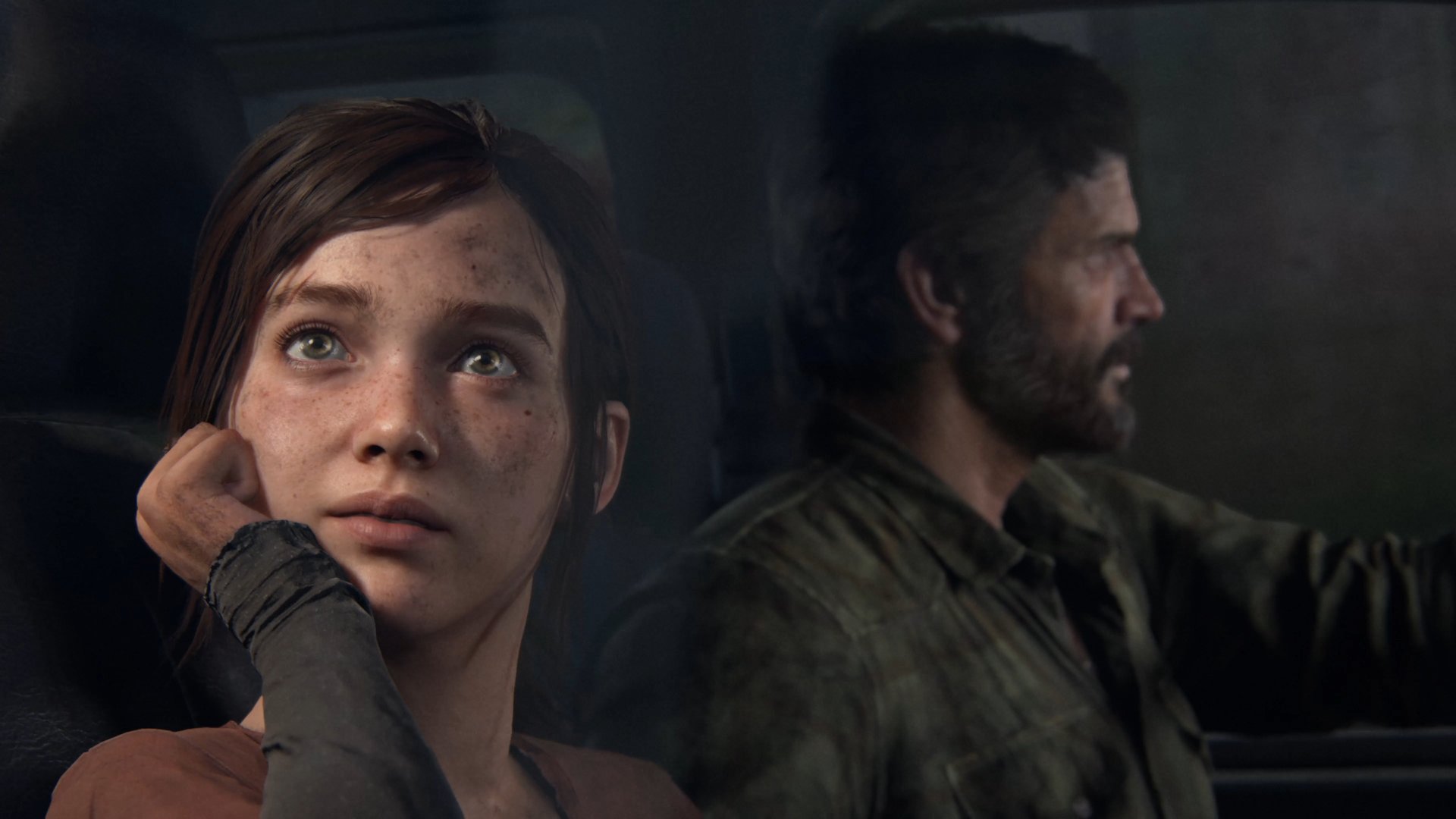 الی از ماشین در The Last of Us Part 1 توسط استودیو Nate Dogg برای Sony PlayStation 5 تماشا می کند.