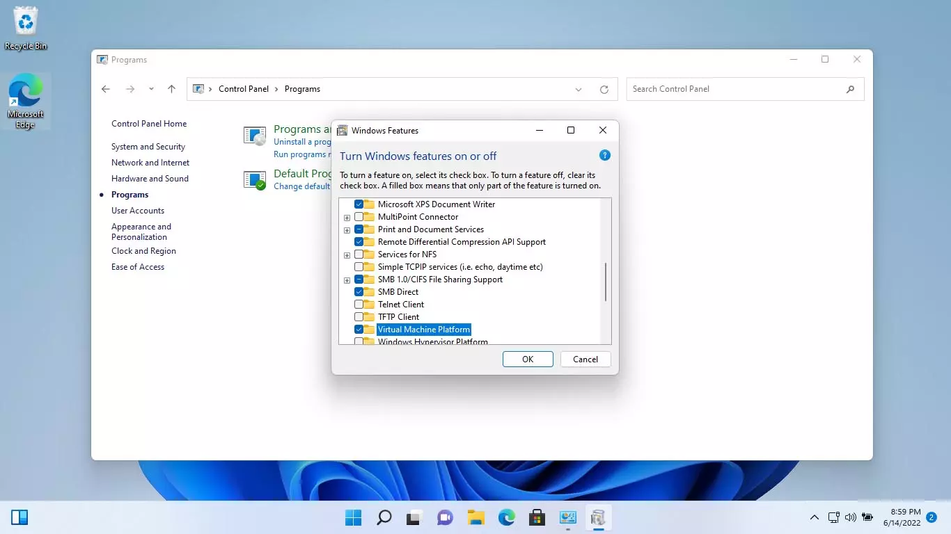 تنظیمات Windows Features ویندوز 11
