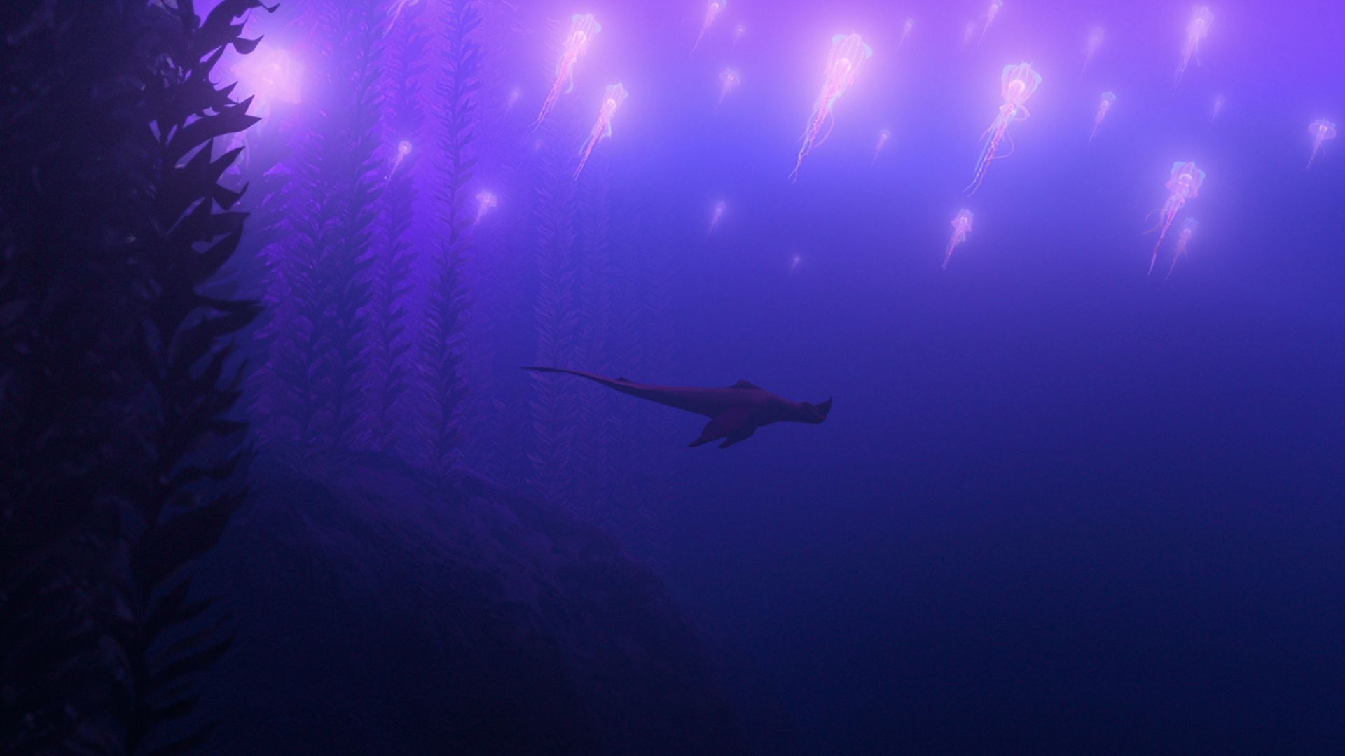 هیولای قرمز رنگ در حال حرکت در زیر آب در انیمیشن The Sea Beast
