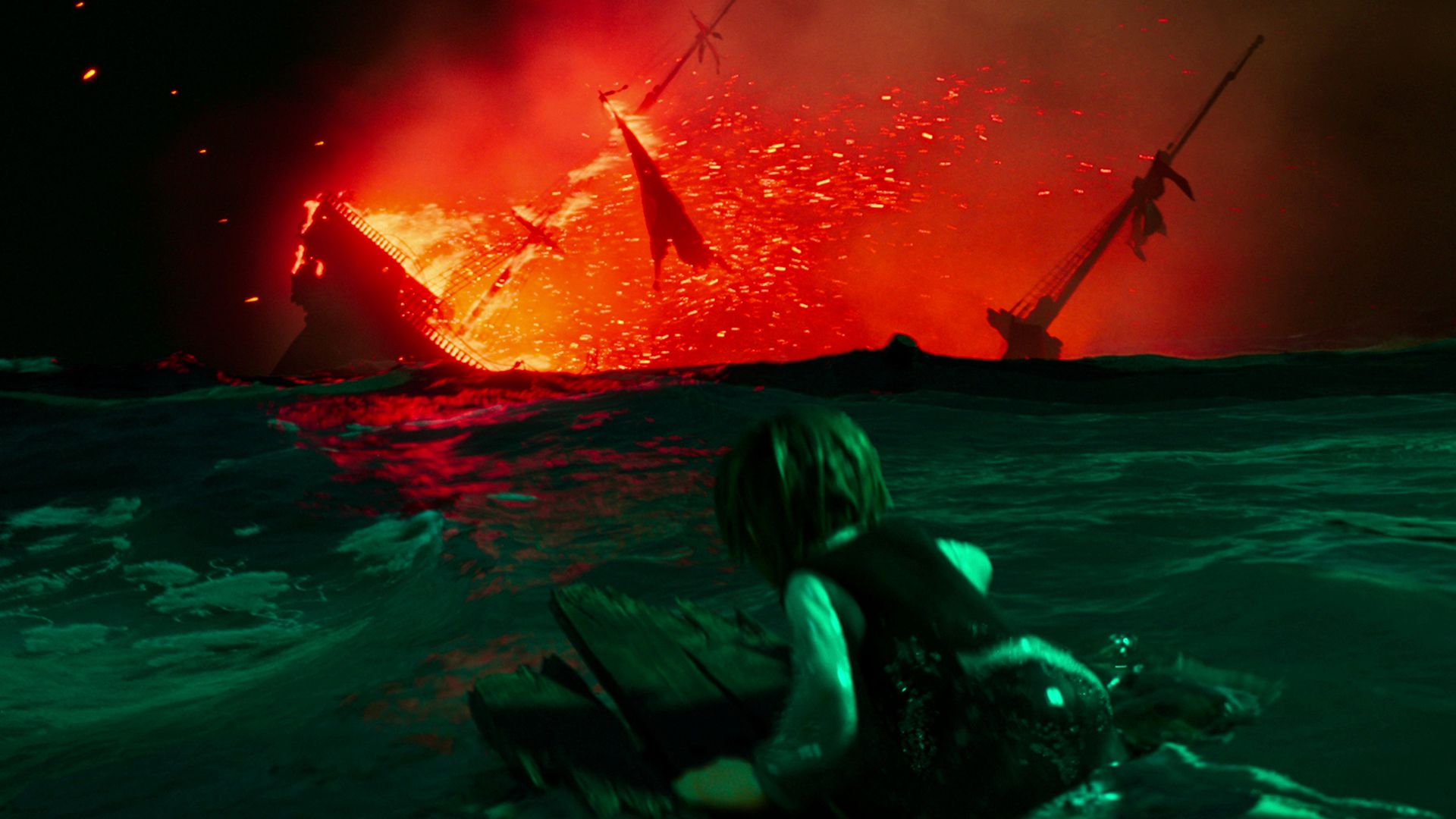 جیکوب هالند جوان در حال تماشا کشتی در حال غرق شدن در انیمیشن The Sea Beast
