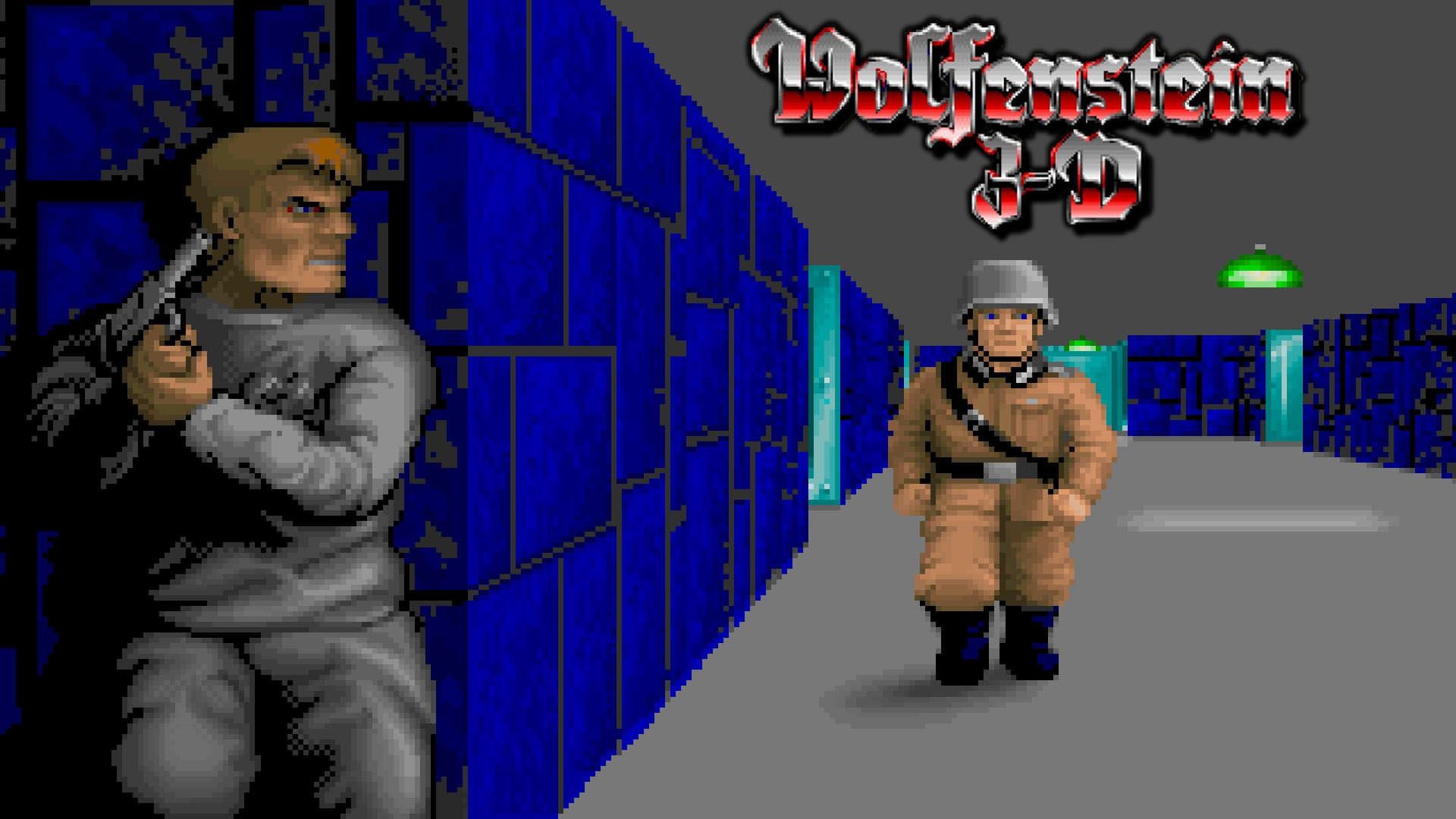 کمین کردن بلازکوویچ برای شلیک به دشمن در بازی Wolfenstein 3D