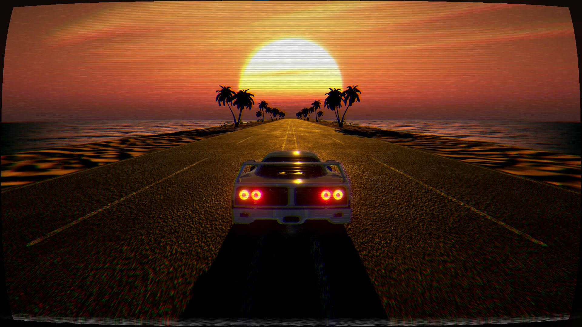 رانندگی در غروب آفتاب بازی Retrowave