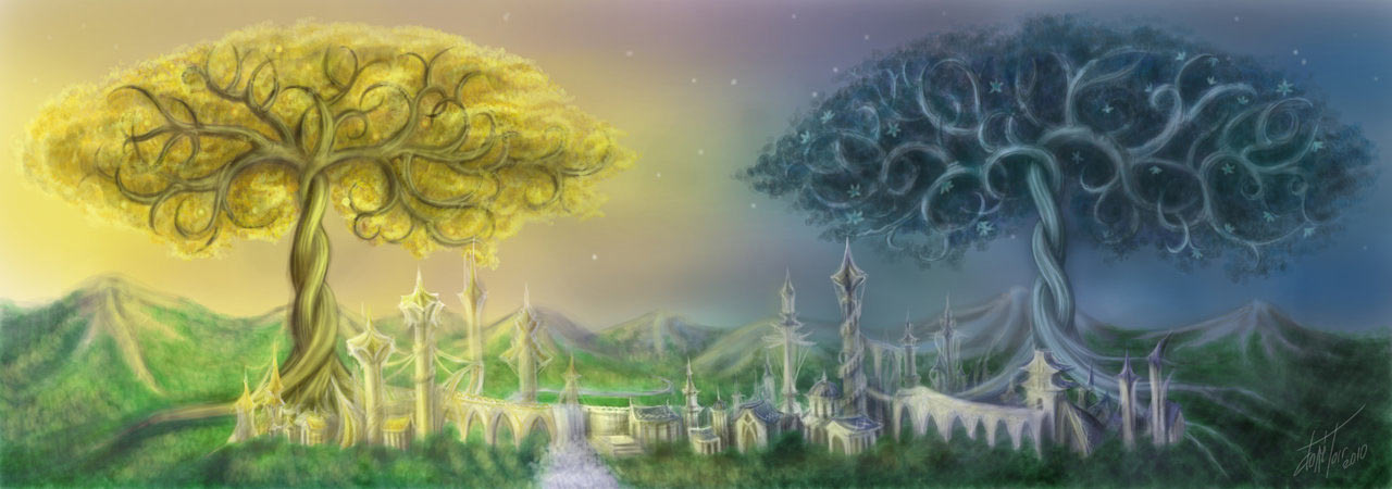 نقاشی از درختان والینور-تلپریون و لورلین