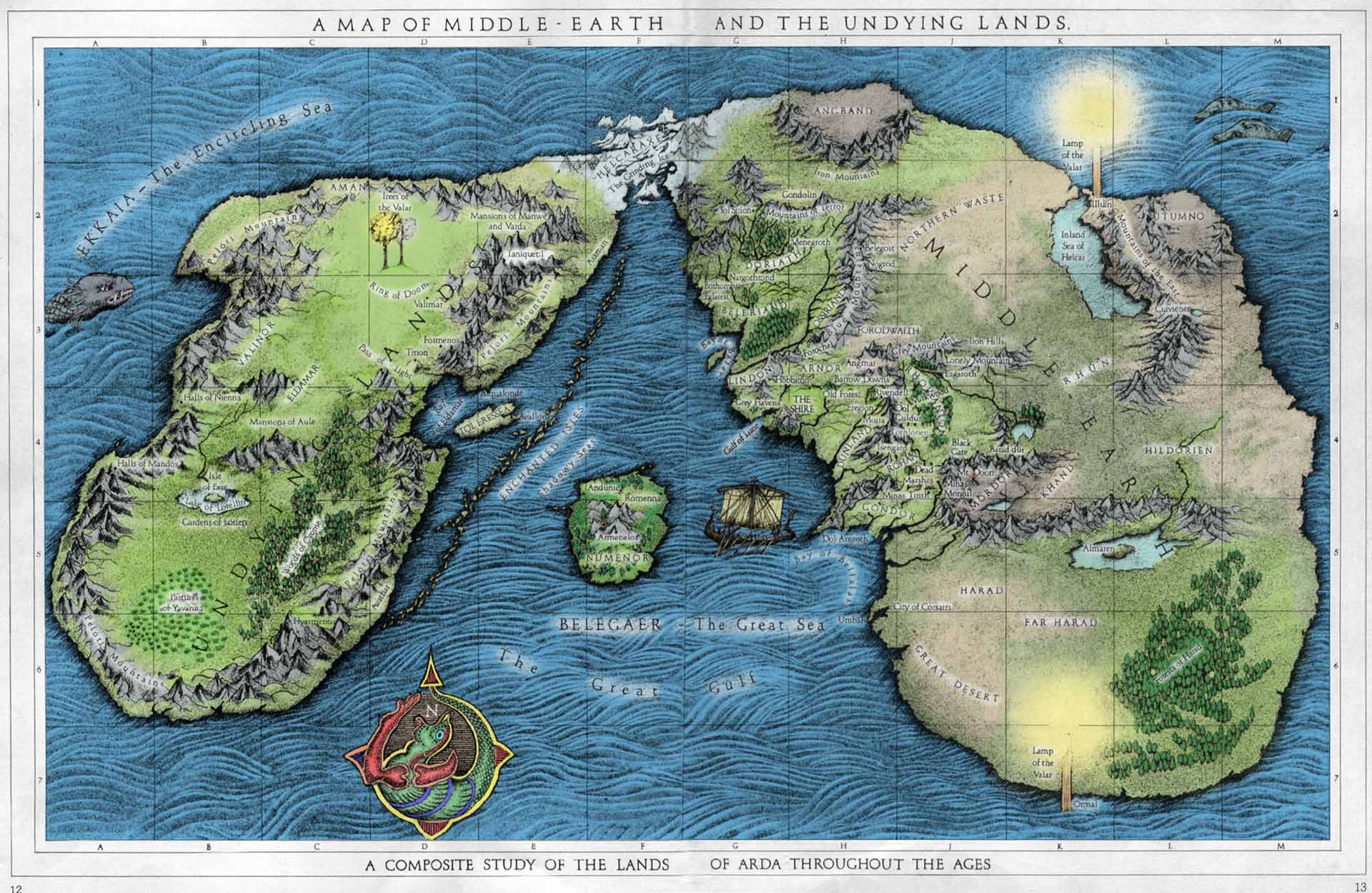 نقشه سرزمین میانه و نقشه قلمروی متبرک در کنار هم