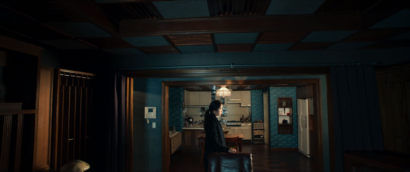 تانگ وی در نمایی باز داخل یک خانه در حالی که دستش را روی یک صندلی گذاشته در صحنه‌ای از فیلم عزم رفتن به کارگردانی پارک چان ووک