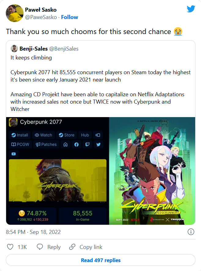 توییت پاول ساسکو، طراح ارشد مأموریت های Cyberpunk 2077 به منظور تشکر از هواداران