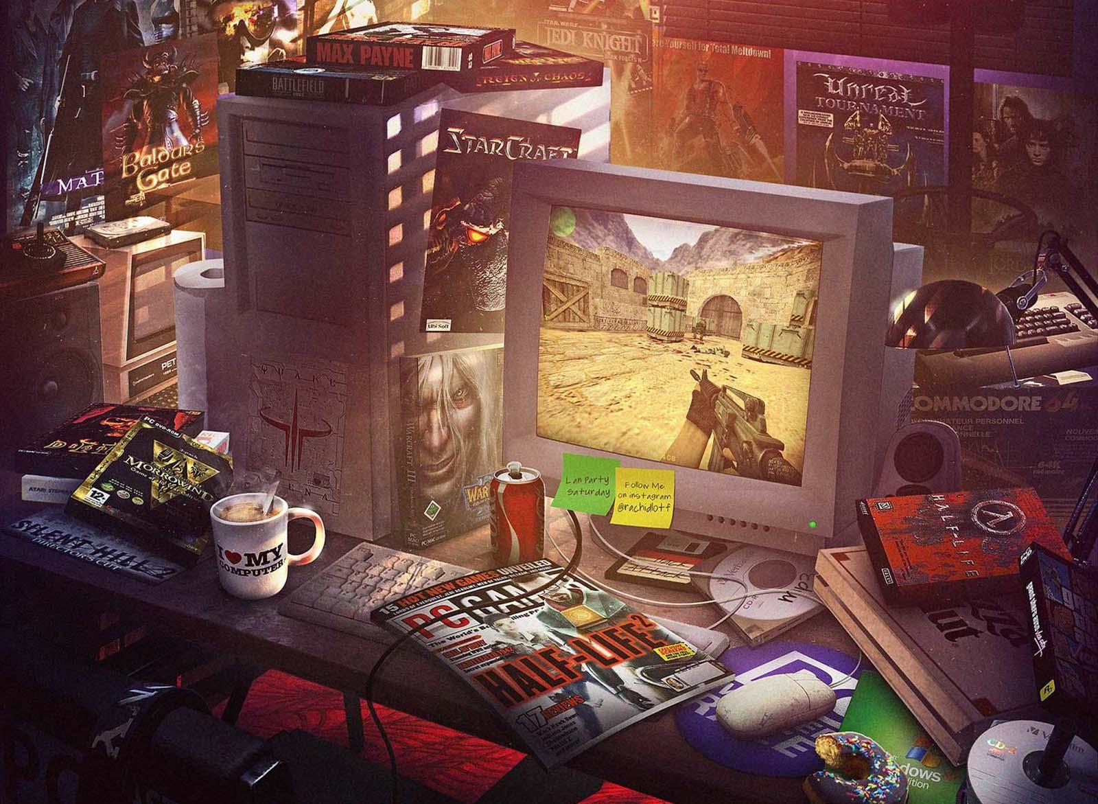اتاق قدیمی پی سی گیمر در حال بازی Counter-Strike