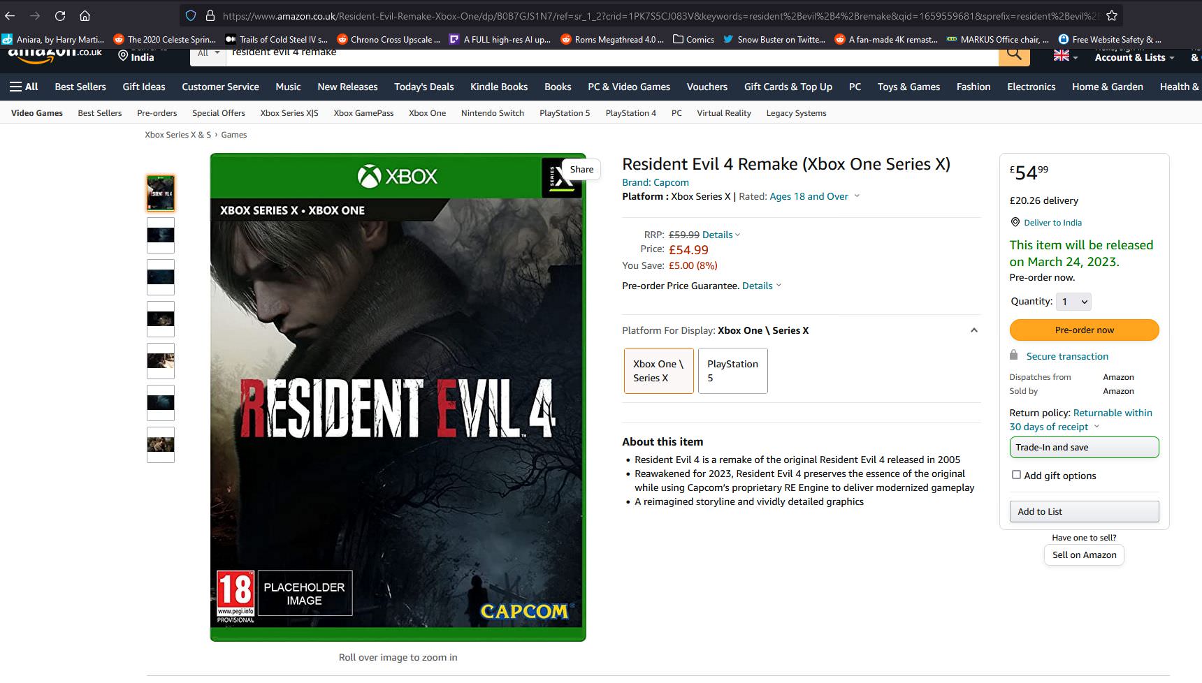 نمایش نسخه ایکس باکس وان بازی Resident Evil 4 Remake در فروشگاه آمازون